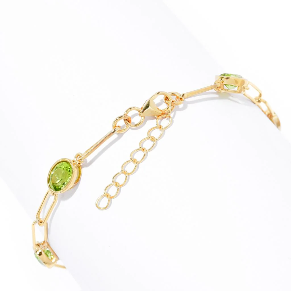 18K Gold Plated 7x5mm Oval Arizona Peridot Choice of Size Paperclip Bracelet - Image 2