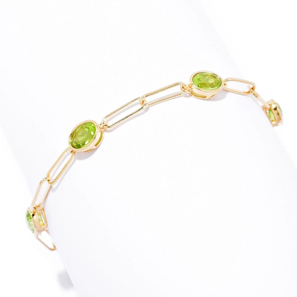18K Gold Plated 7x5mm Oval Arizona Peridot Choice of Size Paperclip Bracelet - Image 3