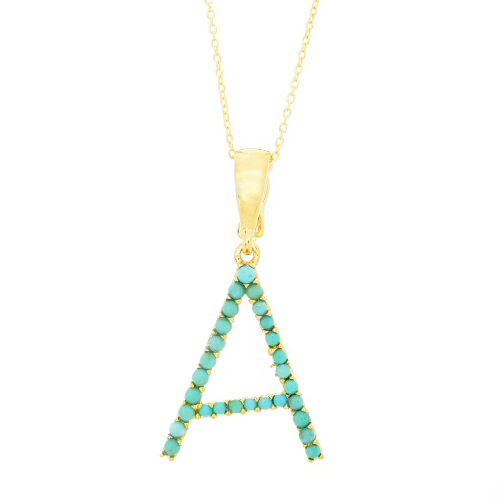 18K Gold Plated Campitos Turquoise Initial Enhancer Pendant w/ Chain - Image 2