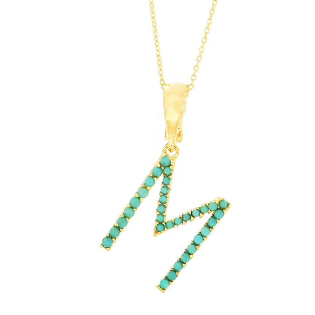 18K Gold Plated Campitos Turquoise Initial Enhancer Pendant w/ Chain - Image 4