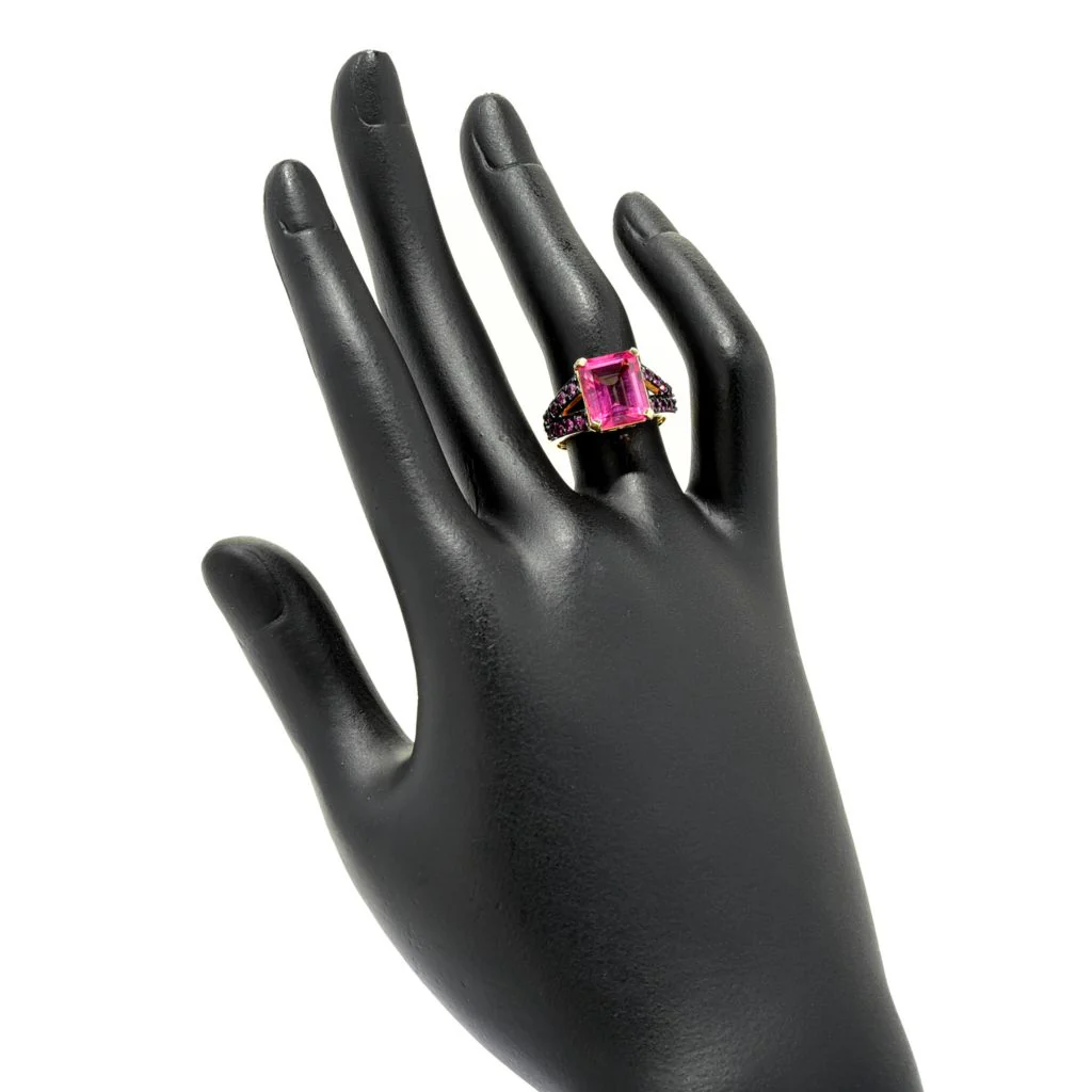 18K Gold Plated Choice of 11x9mm Octagon Gemstone Split Shank Ring - Image 2