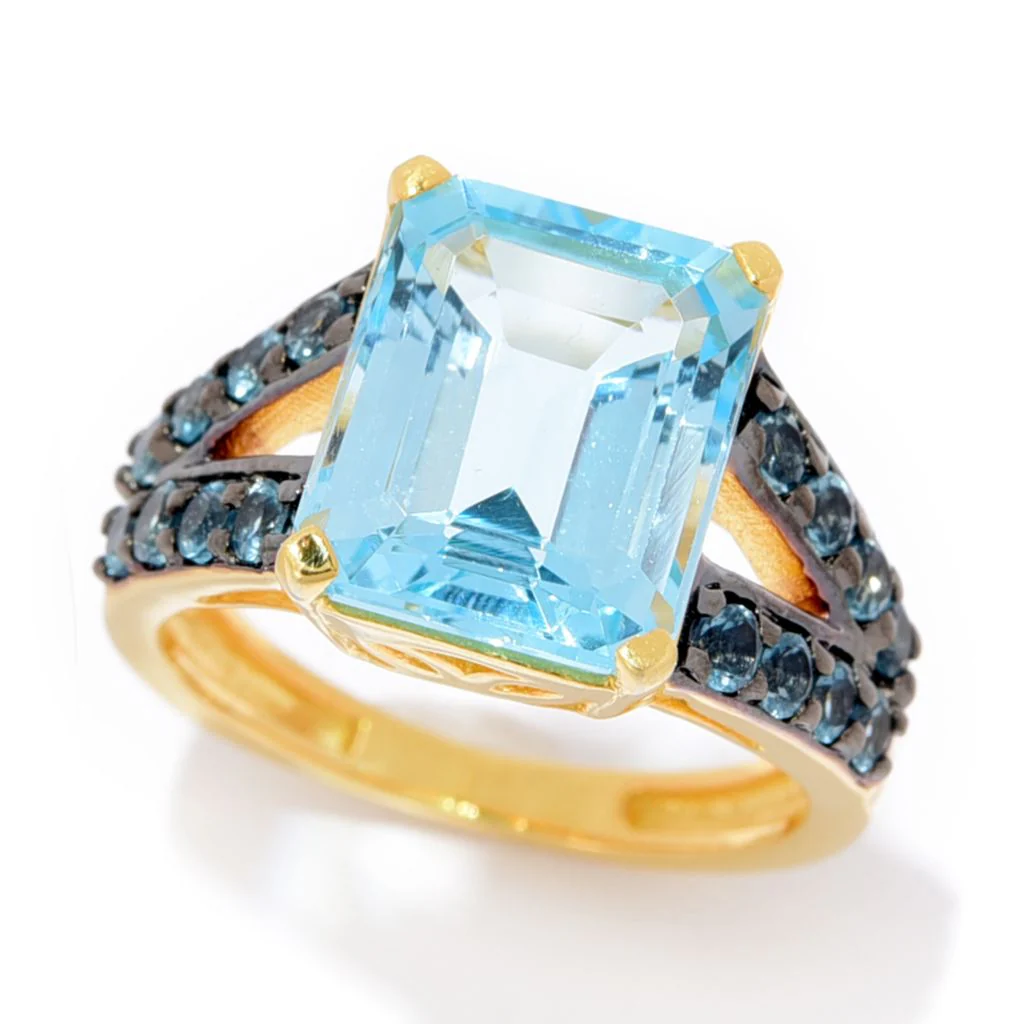 18K Gold Plated Choice of 11x9mm Octagon Gemstone Split Shank Ring - Image 8