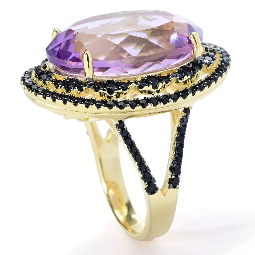 18K Gold Plated Choice of 20x15mm Oval Gemstone & Black Spinel Statement Ring - Image 2