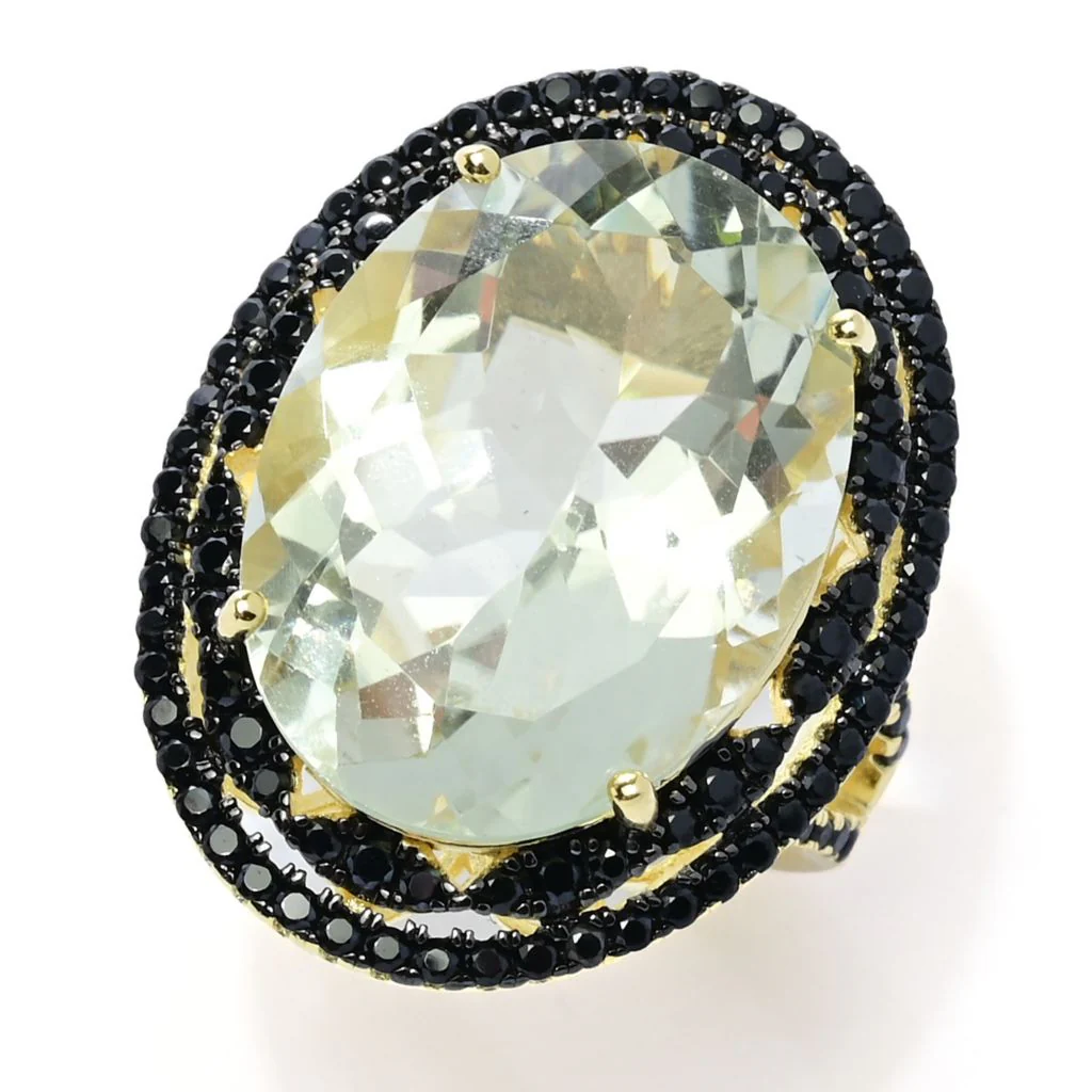18K Gold Plated Choice of 20x15mm Oval Gemstone & Black Spinel Statement Ring - Image 3