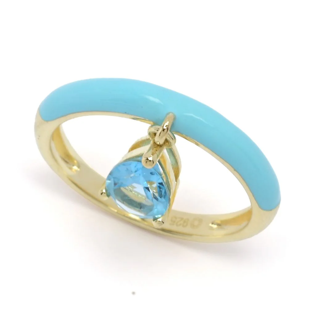 18K Gold Plated Choice of Enamel & Gemstone Charm Ring - Image 4