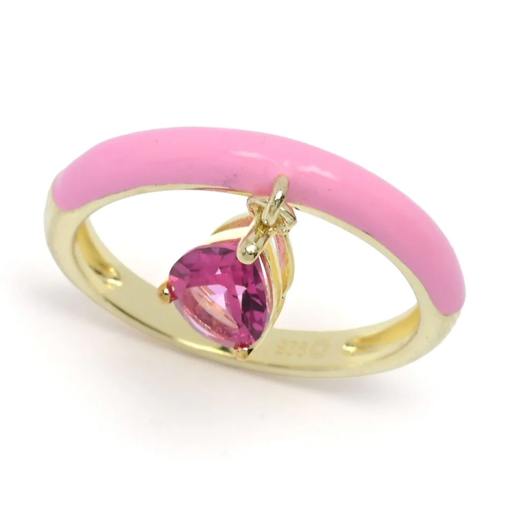 18K Gold Plated Choice of Enamel & Gemstone Charm Ring - Image 8