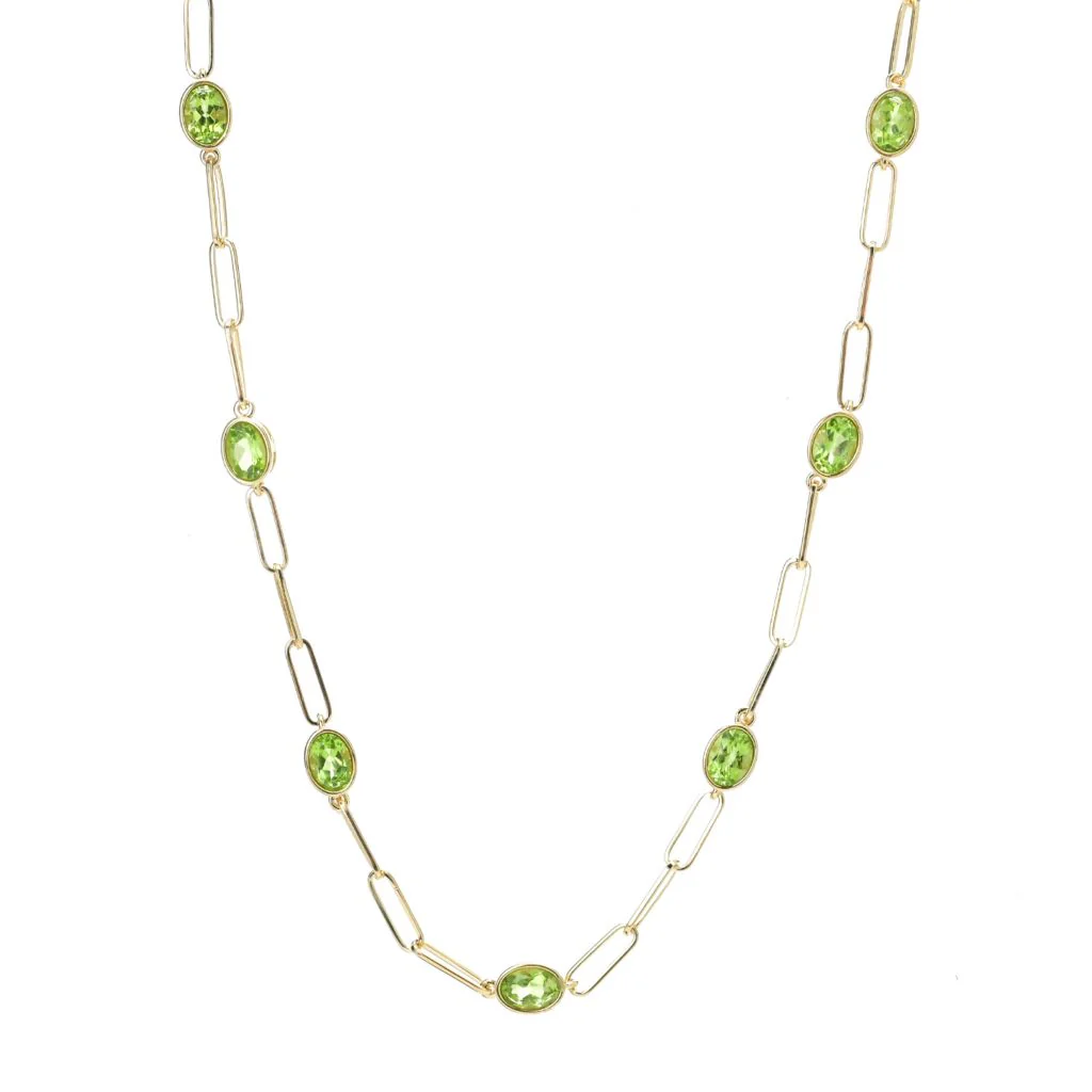18K Gold Plated Choice of Length Arizona Peridot Paperclip Link Necklace - Image 3