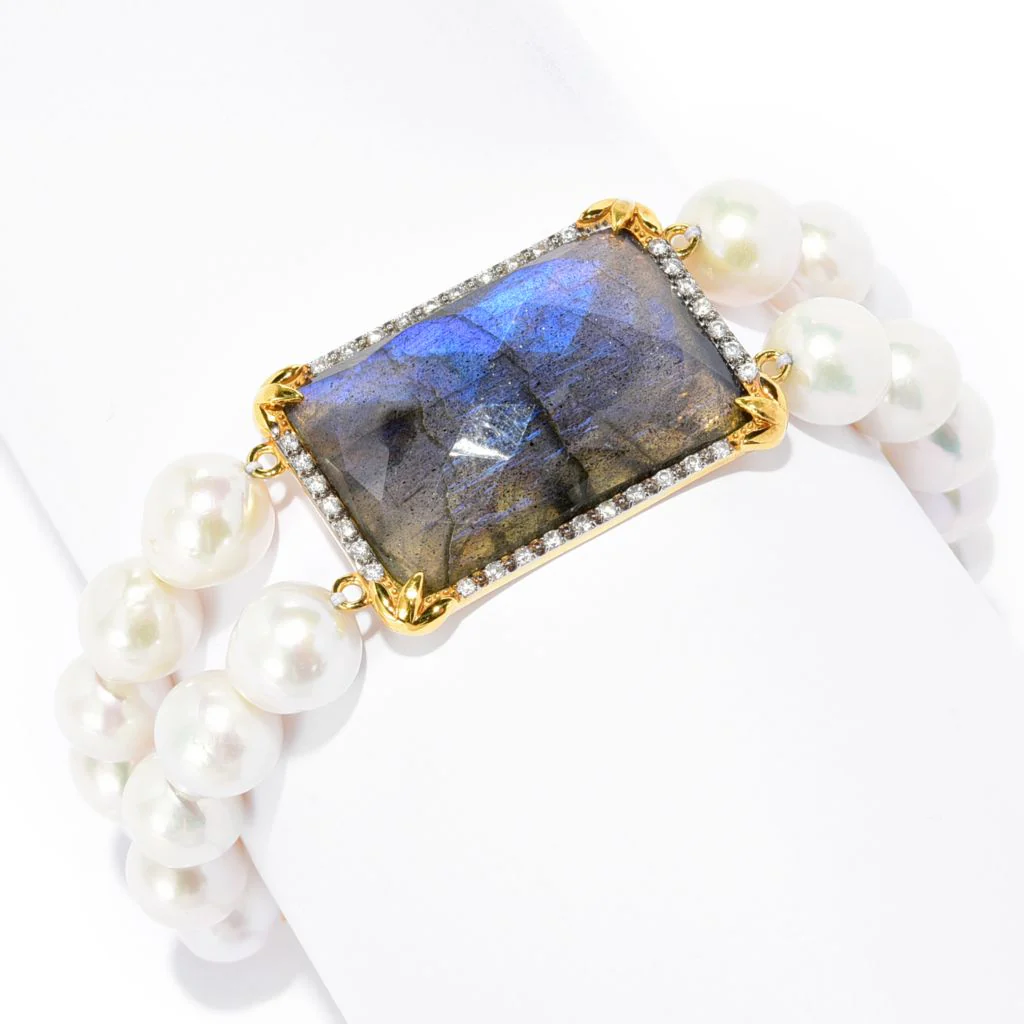 18K Gold Plated Choice of Opaque Gem & Baroque Pearl Bracelet - Image 3