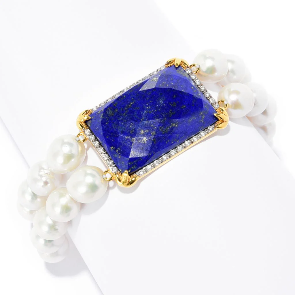 18K Gold Plated Choice of Opaque Gem & Baroque Pearl Bracelet - Image 4