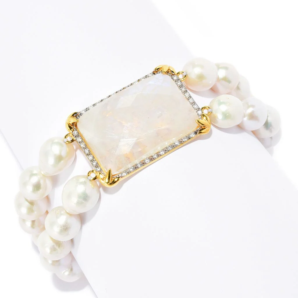 18K Gold Plated Choice of Opaque Gem & Baroque Pearl Bracelet - Image 5