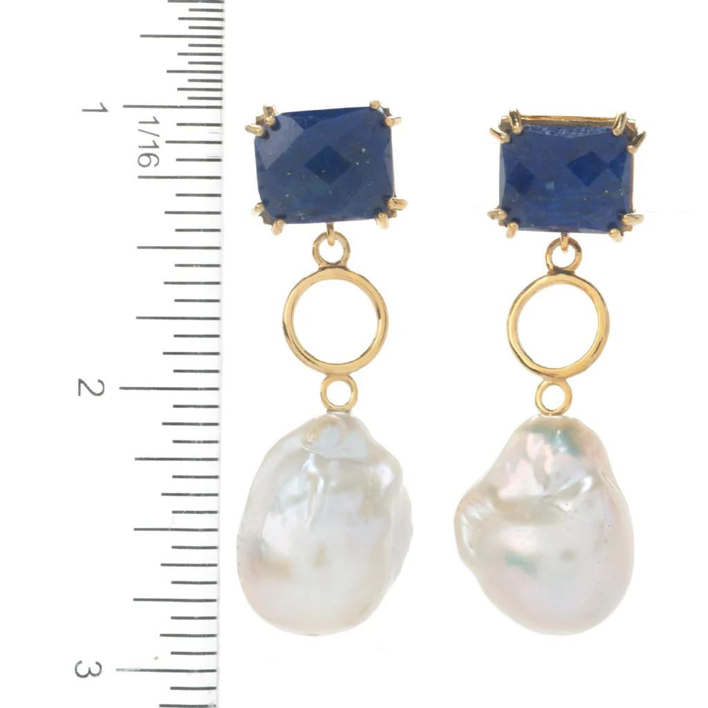 18K Gold Plated Choice of Opaque Gemstone & Baroque Cultured Pearl Earrings - Image 2