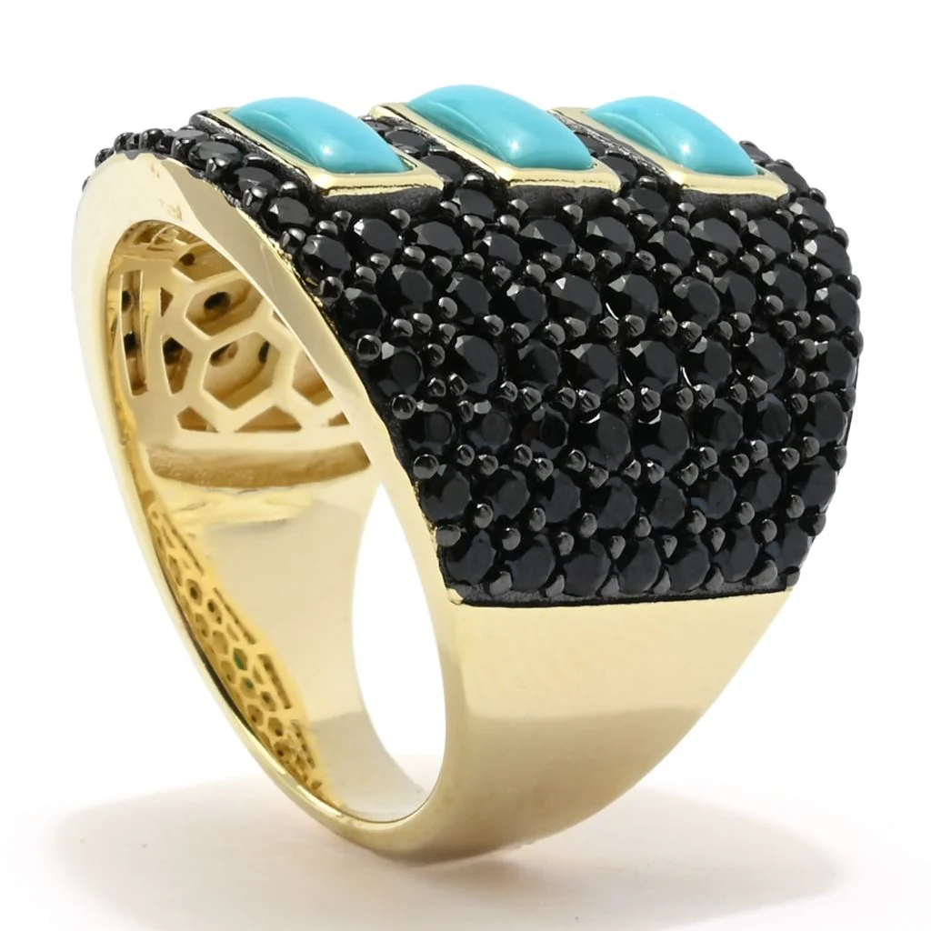 18K Gold Plated Sleeping Beauty Turquoise & Black Spinel Ring - Image 2