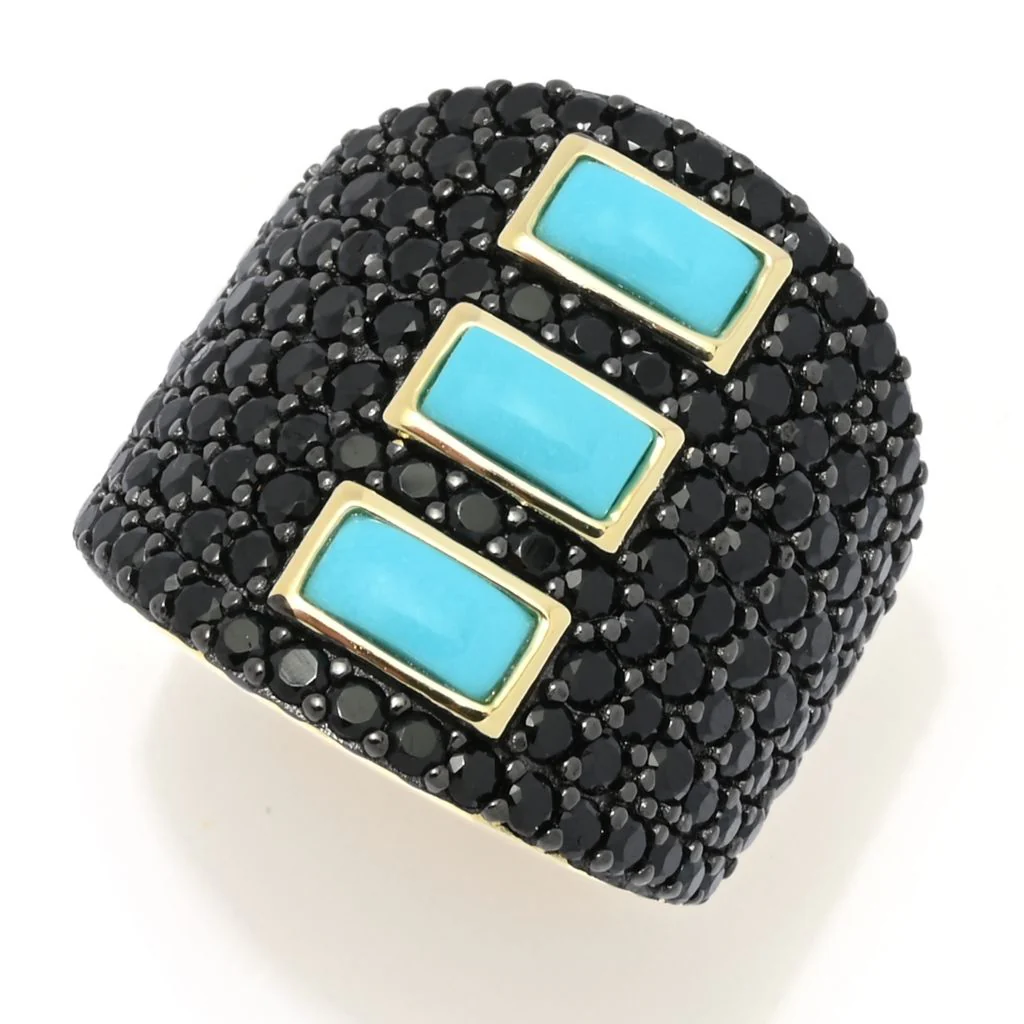 18K Gold Plated Sleeping Beauty Turquoise & Black Spinel Ring - Image 3