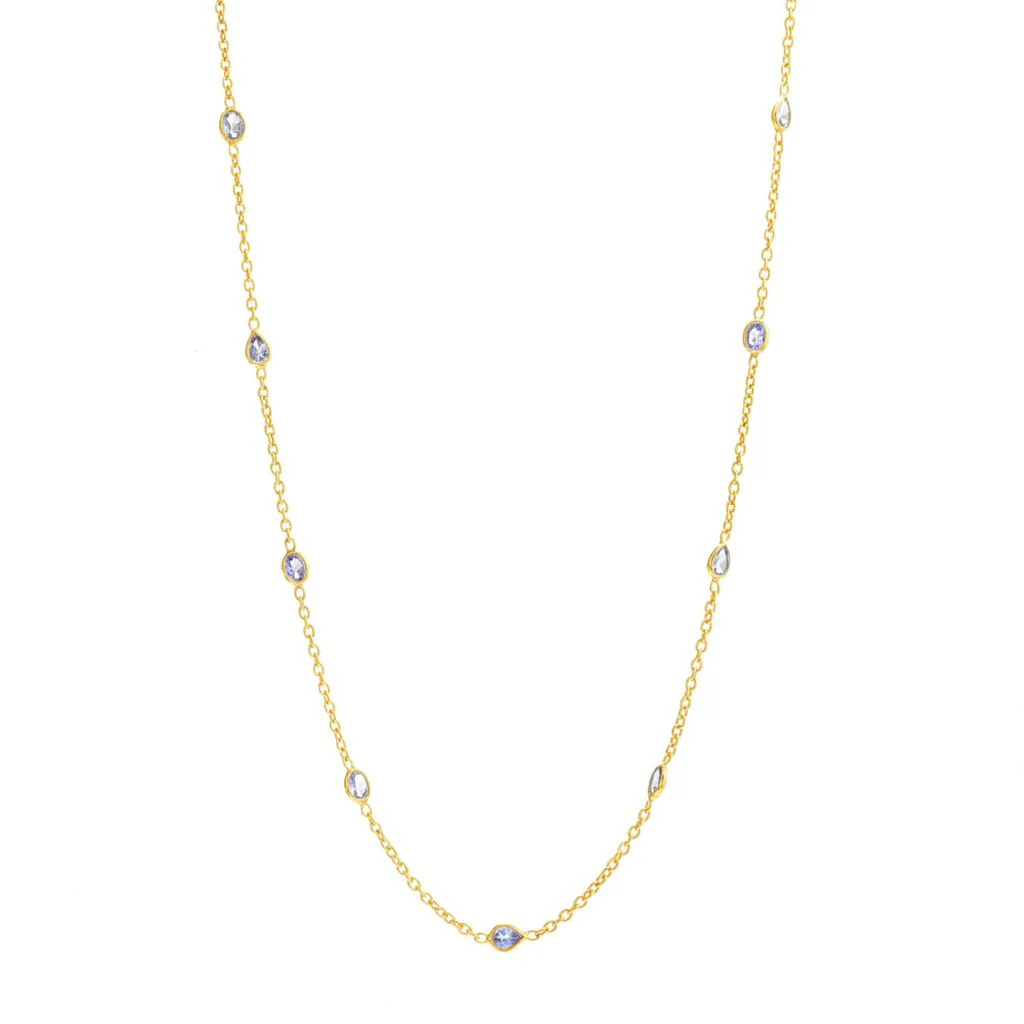 18K Gold Plated Tanzanite Station Choice of Length Necklace - Image 3