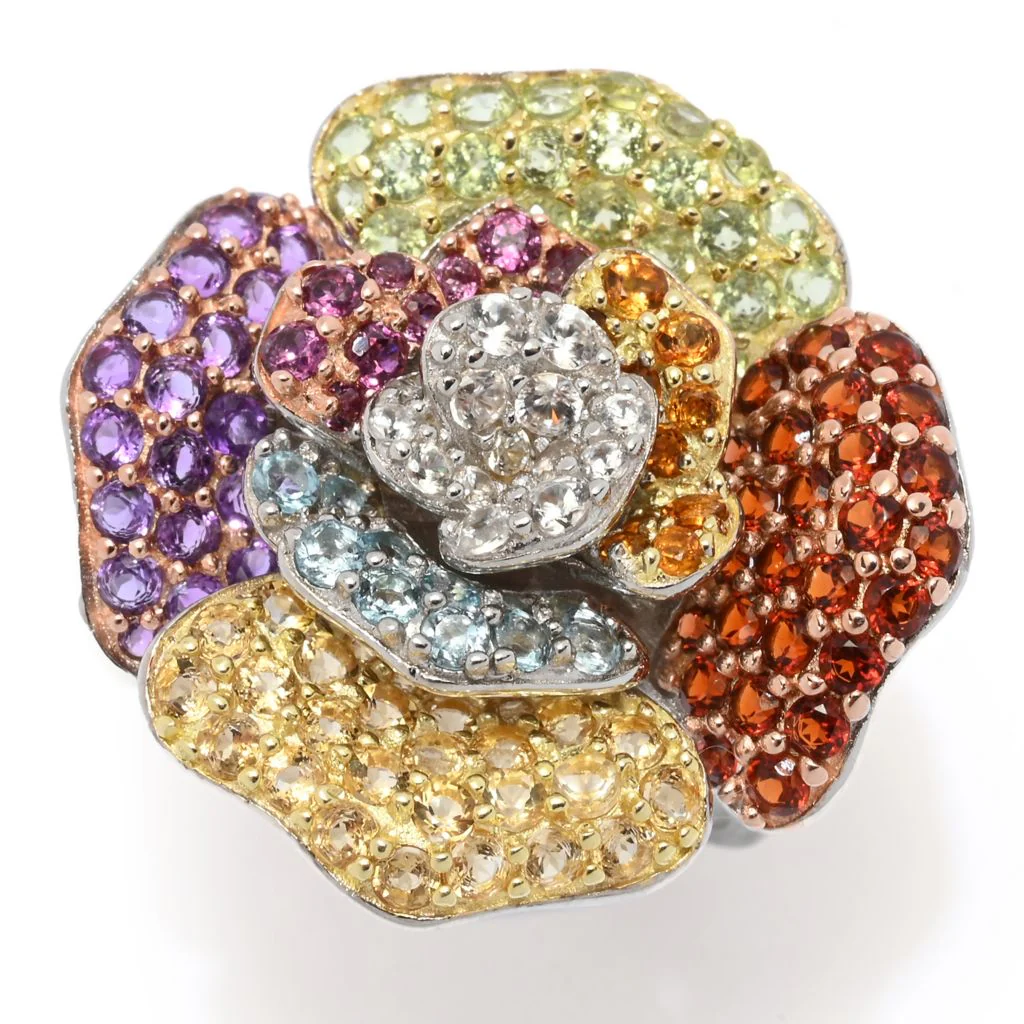 18K Gold & Platinum Plated 4.92ctw Multi Gem Blooming Flower High Set Ring - Image 6