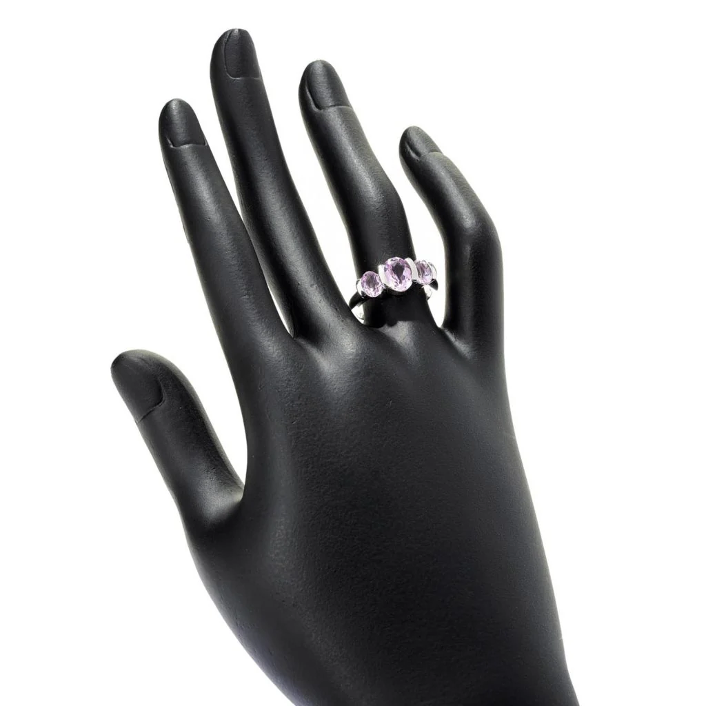 18K Rose Gold or Platinum Plated 2.98ctw Kunzite 3-Stone Ring - Image 2