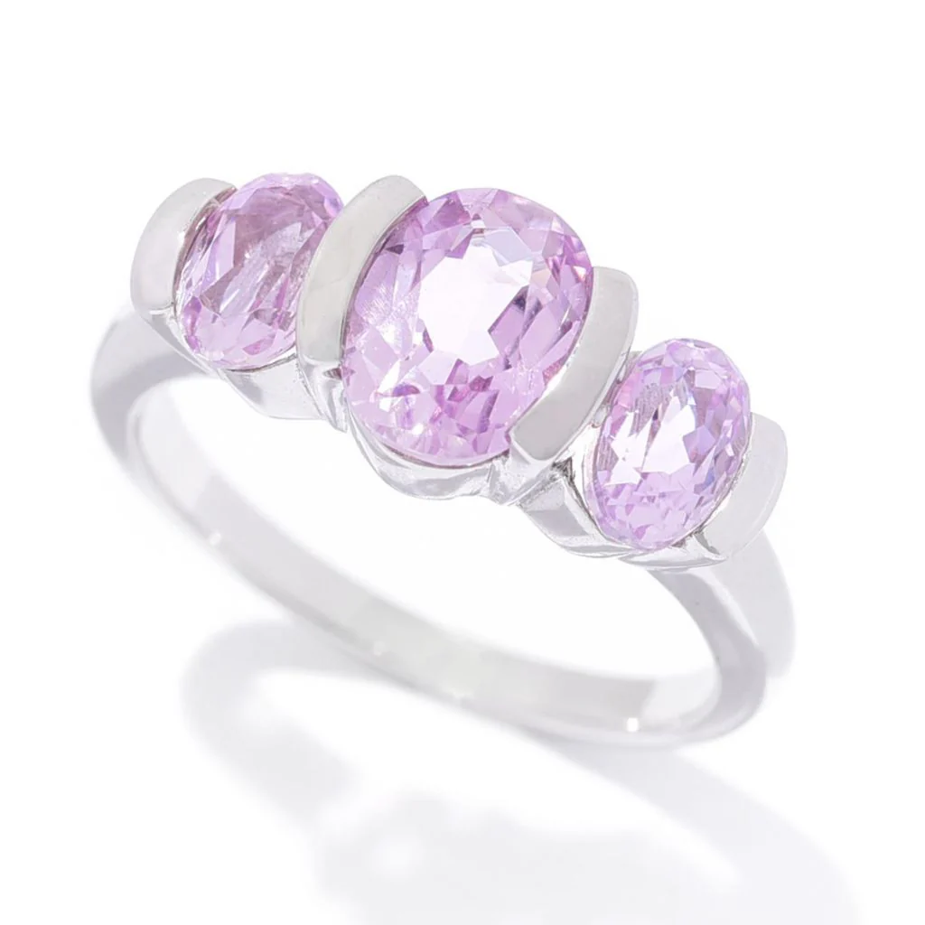 18K Rose Gold or Platinum Plated 2.98ctw Kunzite 3-Stone Ring - Image 3