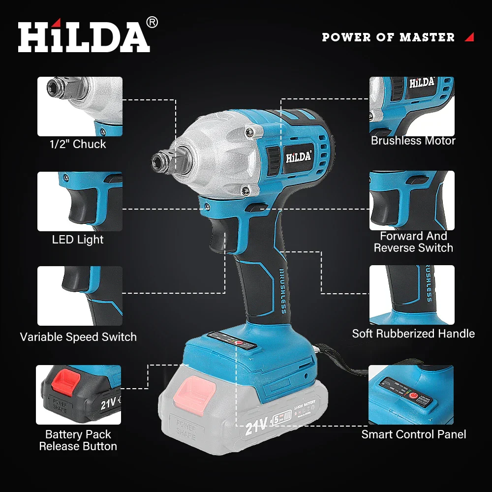 18V Cordless Impact Wrench 1/2 Inch Brushless Electric Socket Tool - Image 7