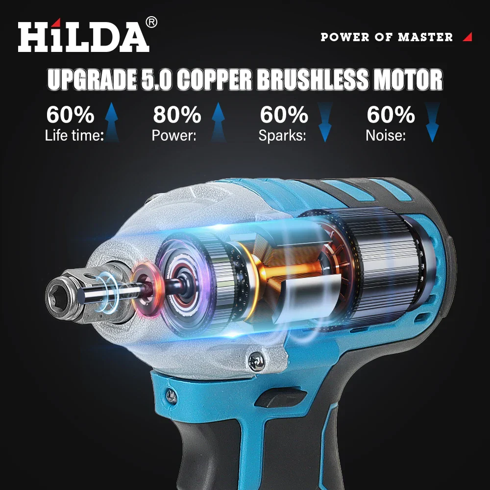 18V Cordless Impact Wrench 1/2 Inch Brushless Electric Socket Tool - Image 8
