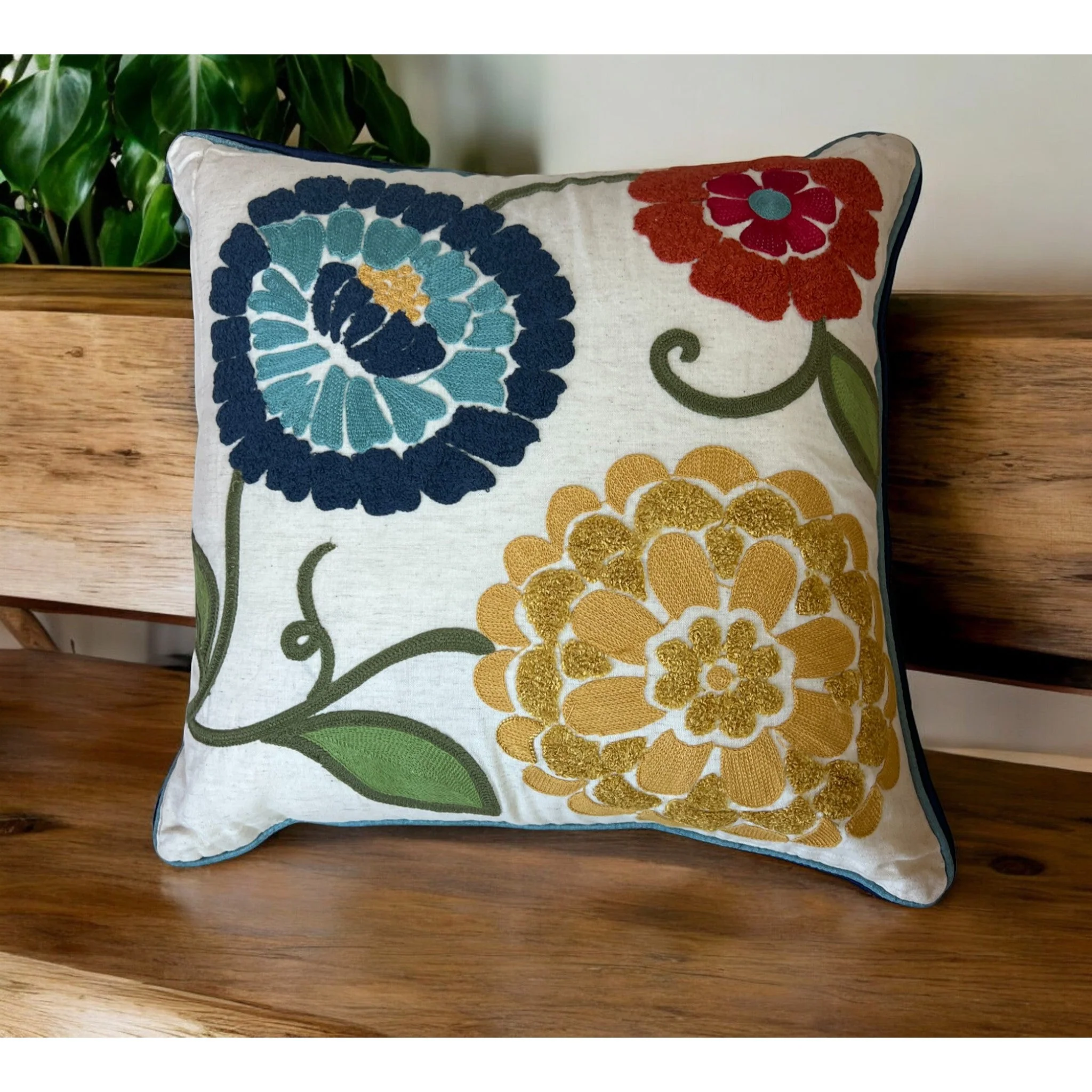 18x18" Embroidered Floral Boho Floral Throw Pillow Decorative Cover - Image 13