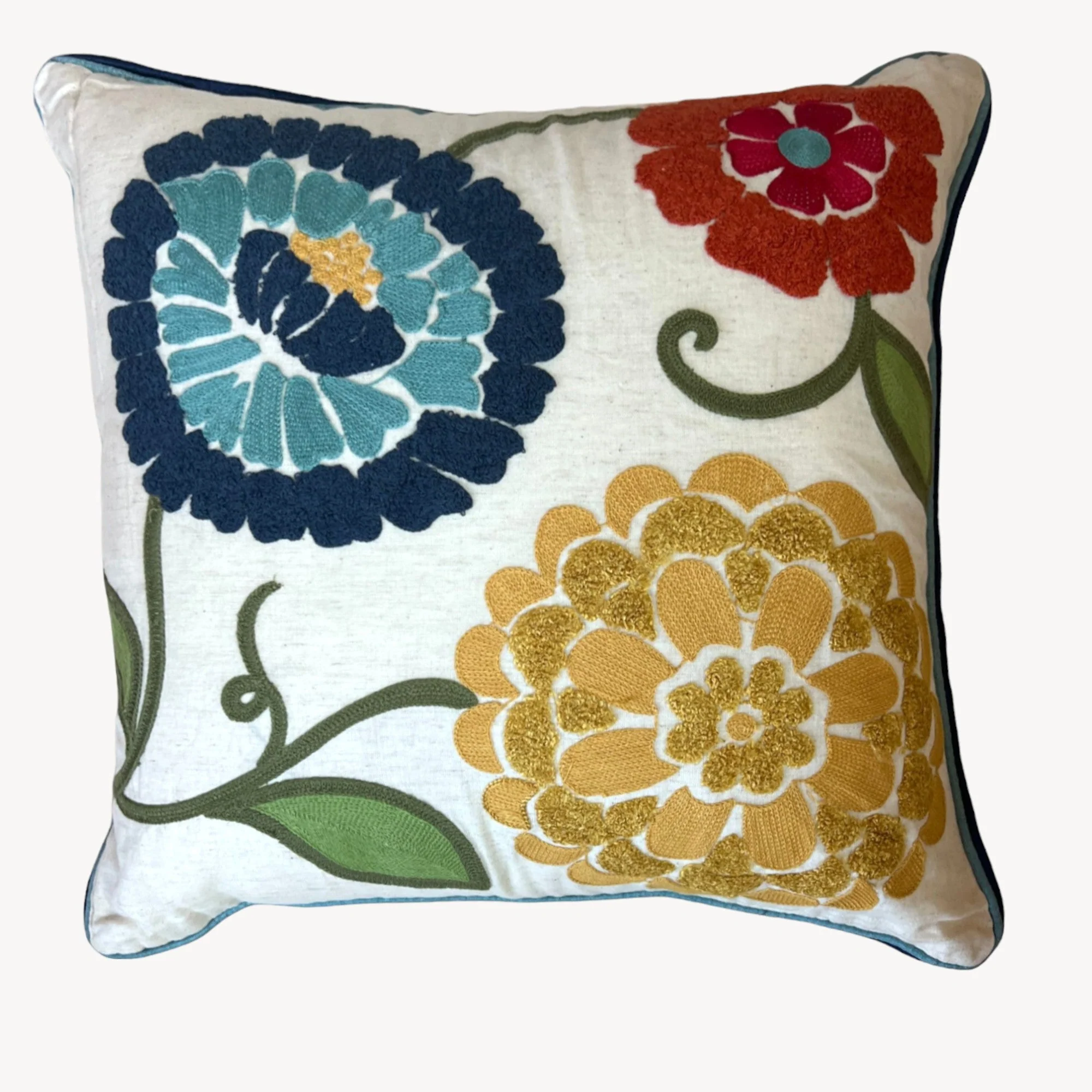 18x18" Embroidered Floral Boho Floral Throw Pillow Decorative Cover - Image 5