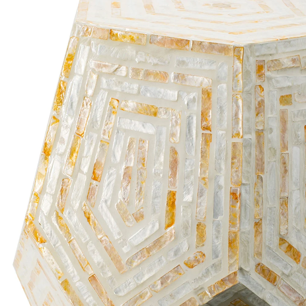 18x18x21" Hexagonal Capes Capiz Stool Cream/Yellow - Image 3