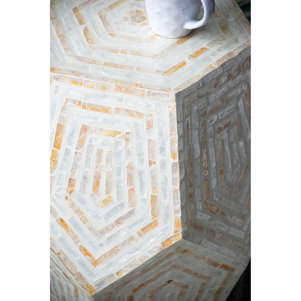 18x18x21" Hexagonal Capes Capiz Stool Cream/Yellow - Image 5