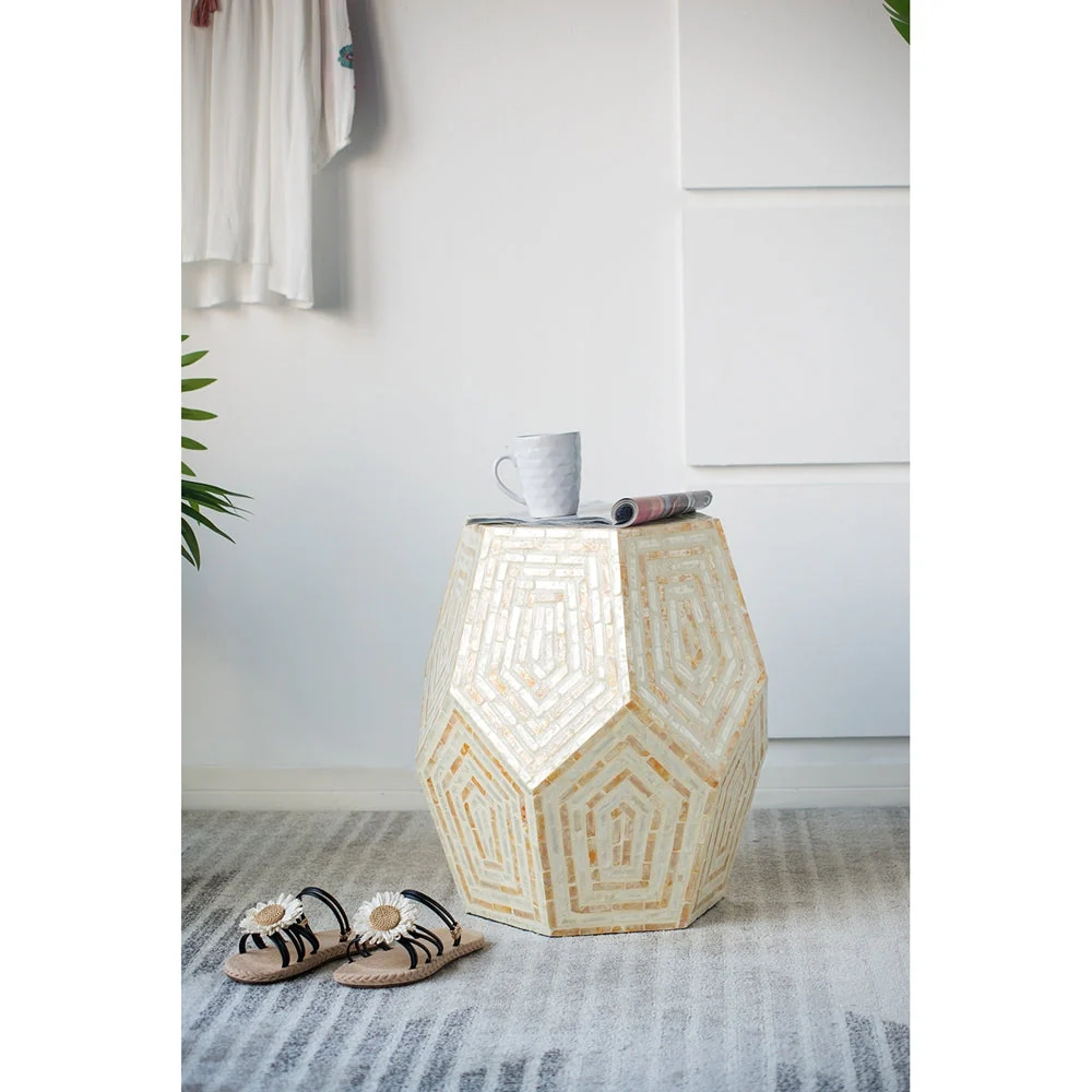 18x18x21" Hexagonal Capes Capiz Stool Cream/Yellow - Image 6