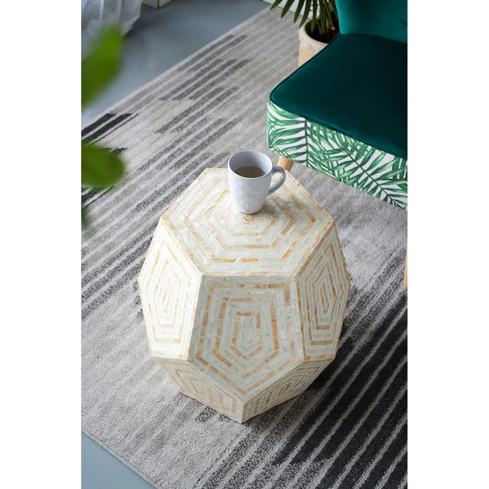 18x18x21" Hexagonal Capes Capiz Stool Cream/Yellow - Image 7