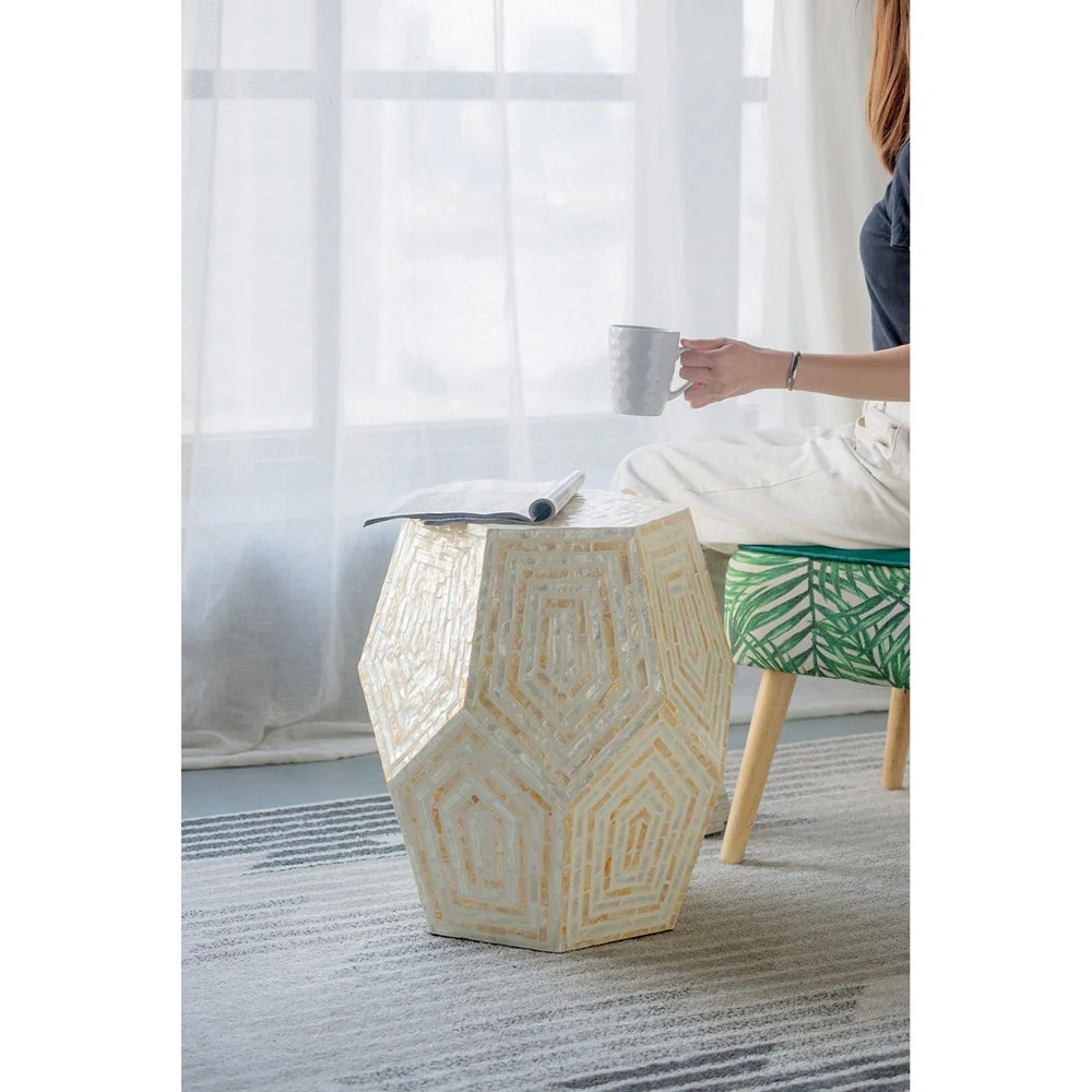 18x18x21" Hexagonal Capes Capiz Stool Cream/Yellow - Image 8