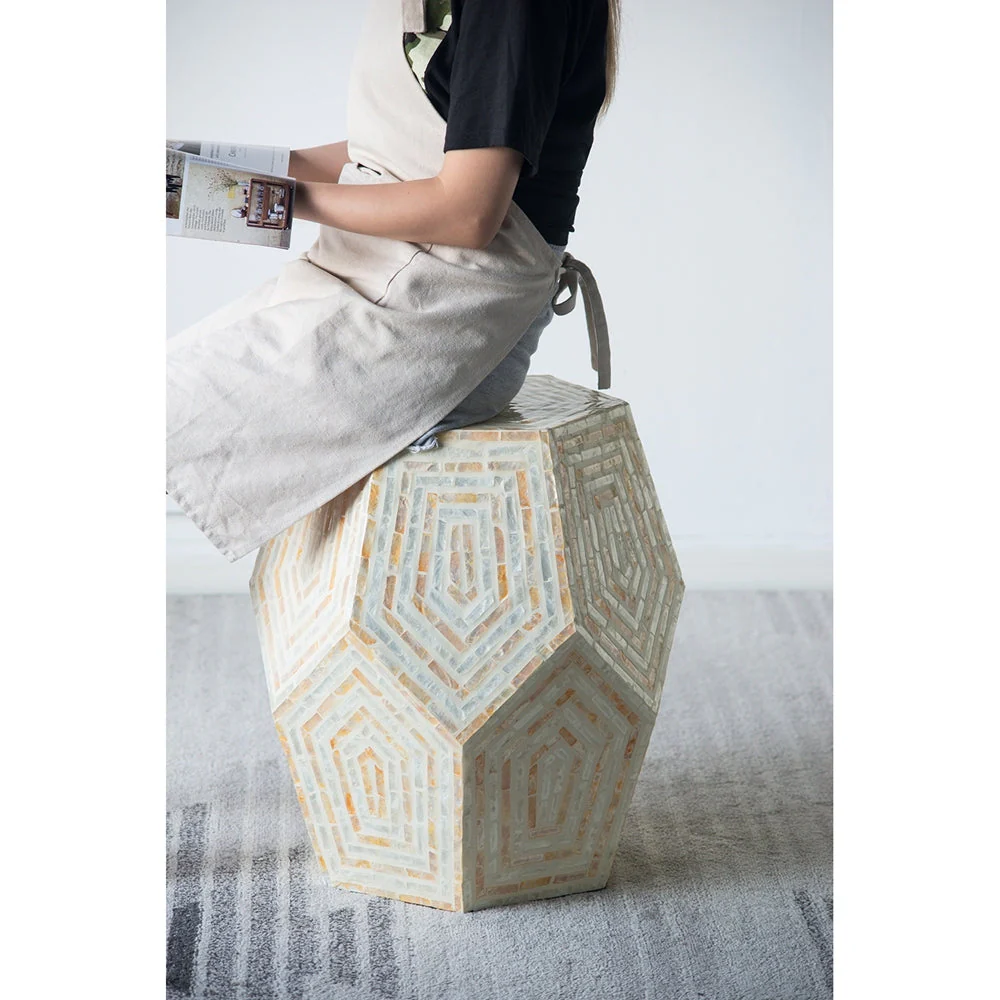 18x18x21" Hexagonal Capes Capiz Stool Cream/Yellow - Image 9
