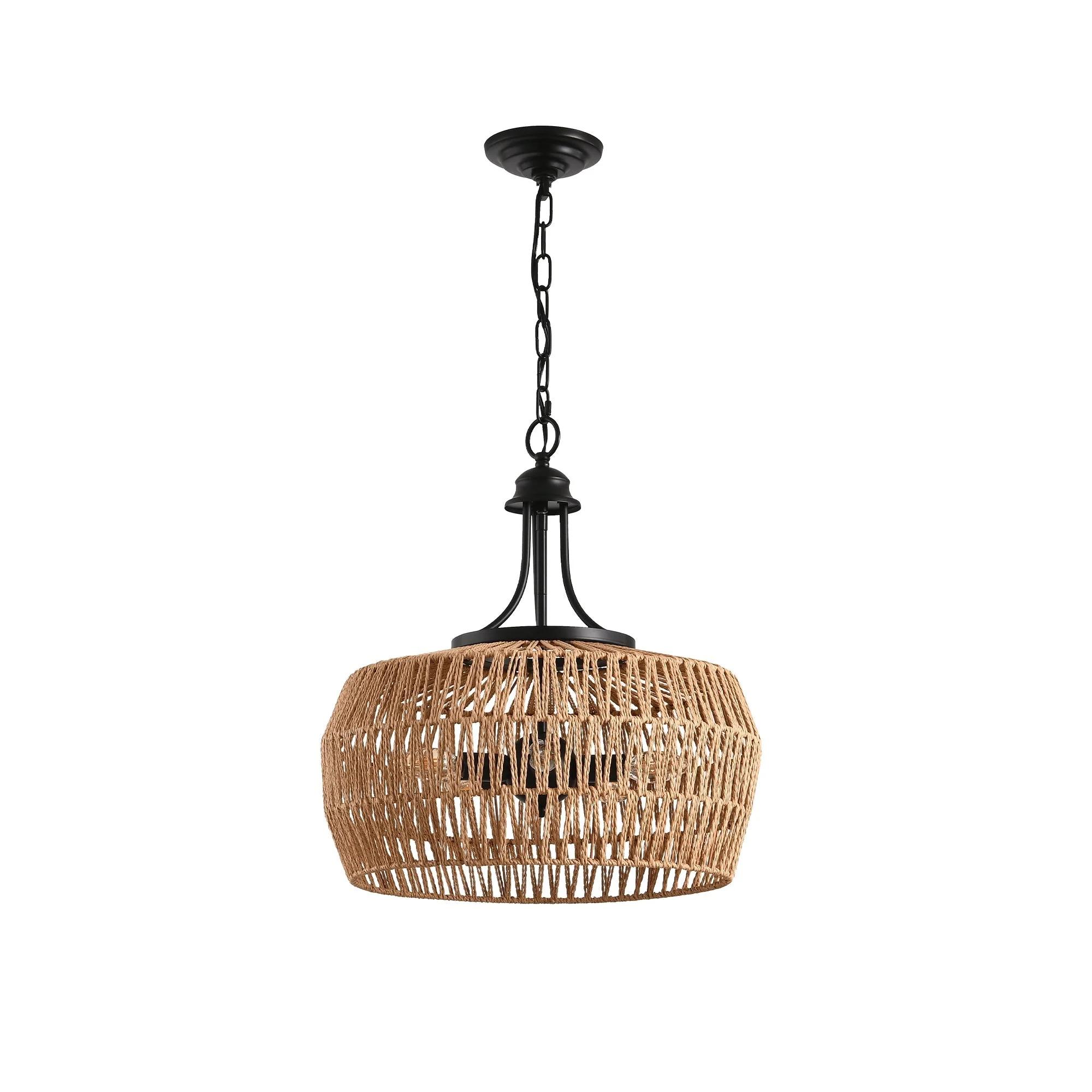19' Boho Hemp Rope Pendant Light, Hand-Woven Jute Hanging Lamp with Adjustable Chain, Natural Rope Shade Ceiling Light Fixture for Kitchen Island, Dining Room, or Entryway (Bulb Not Included) - Image 11