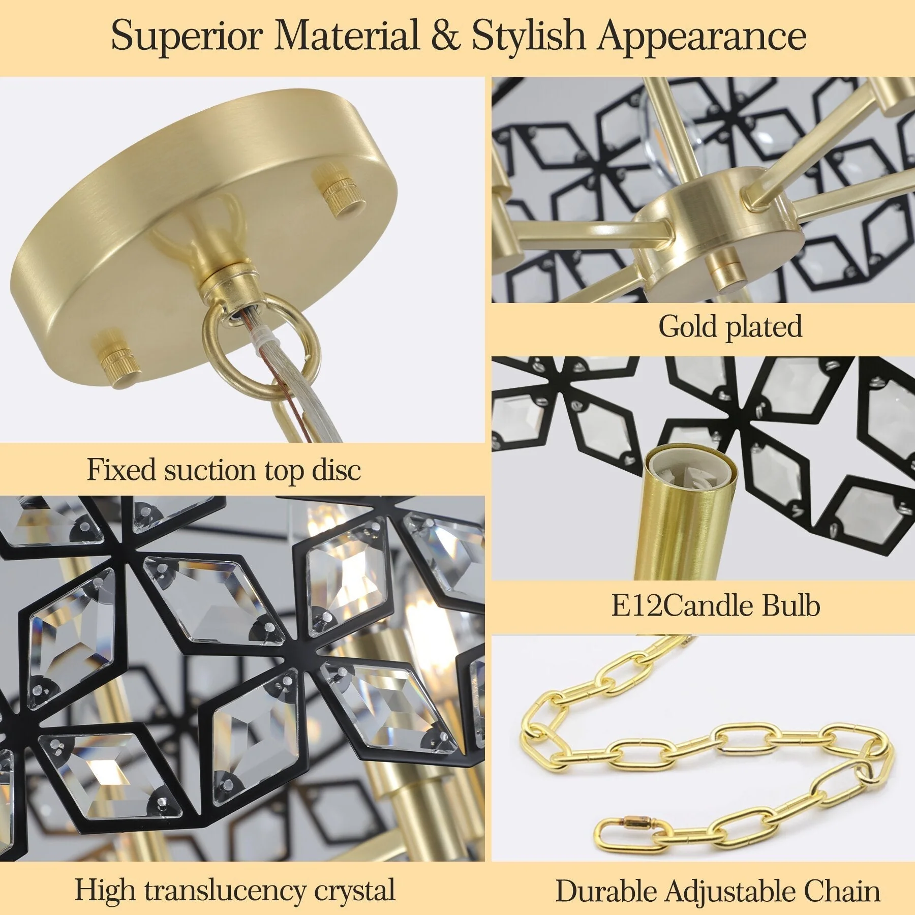 19' Geometric Crystal and BlackGold Round Pendant Chandelier - Image 10