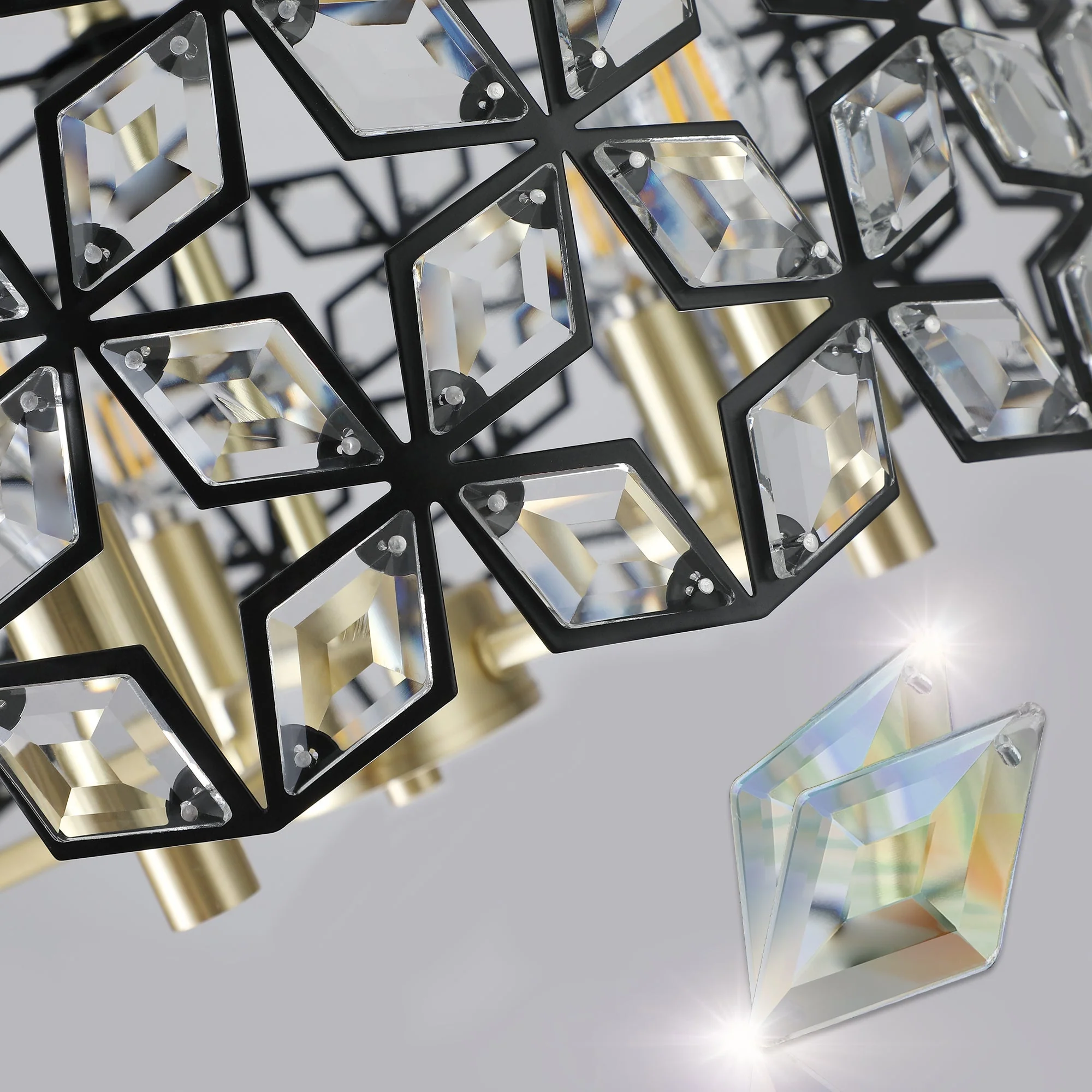 19' Geometric Crystal and BlackGold Round Pendant Chandelier - Image 11
