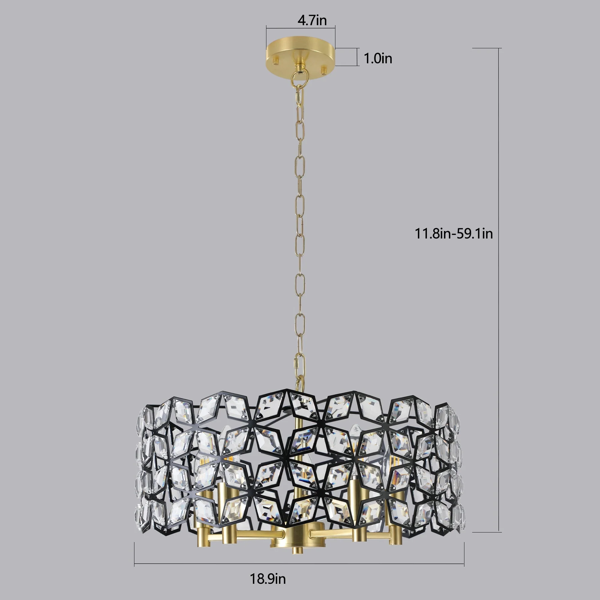 19' Geometric Crystal and BlackGold Round Pendant Chandelier - Image 14