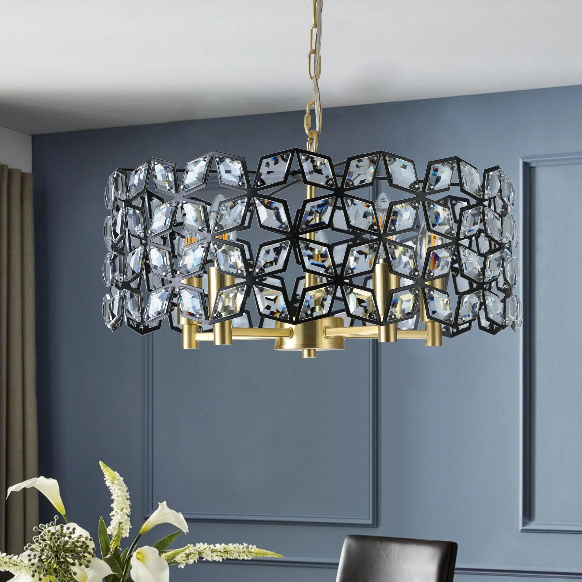 19' Geometric Crystal and BlackGold Round Pendant Chandelier - Image 3