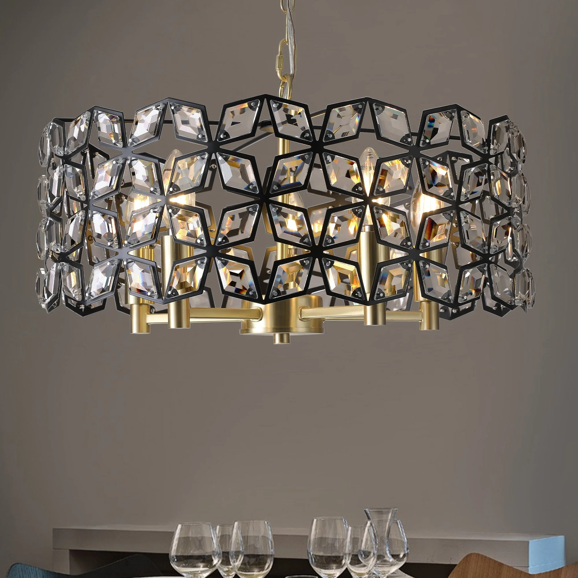 19' Geometric Crystal and BlackGold Round Pendant Chandelier - Image 4