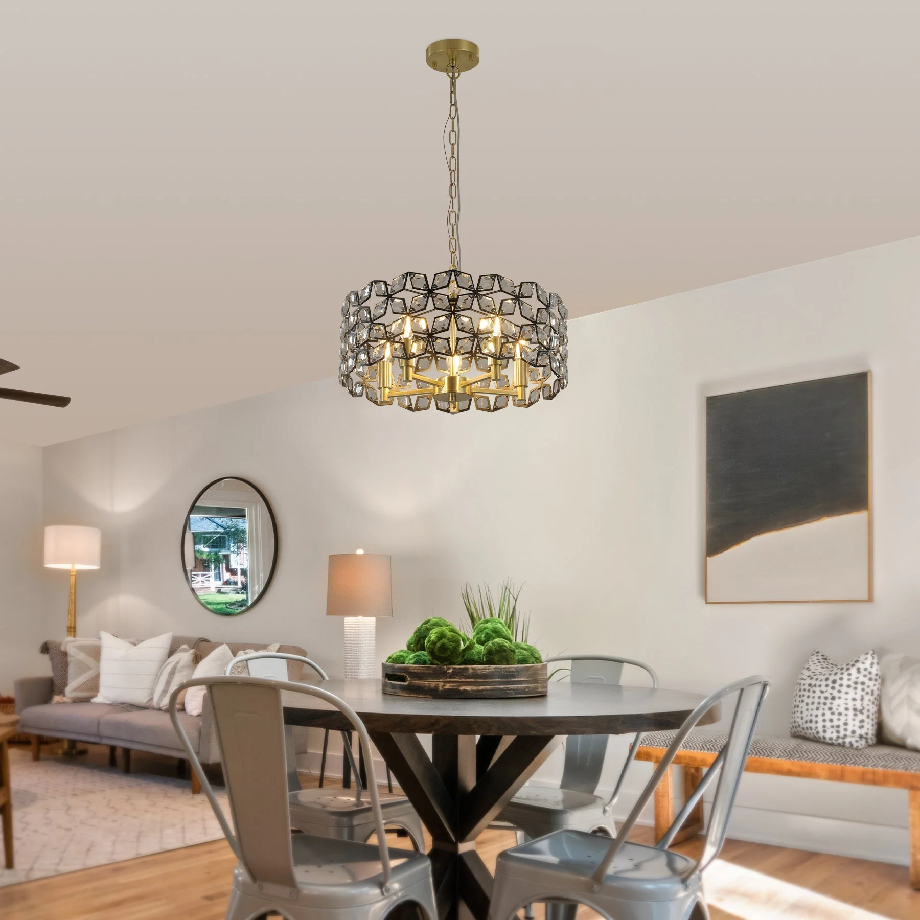 19' Geometric Crystal and BlackGold Round Pendant Chandelier - Image 5