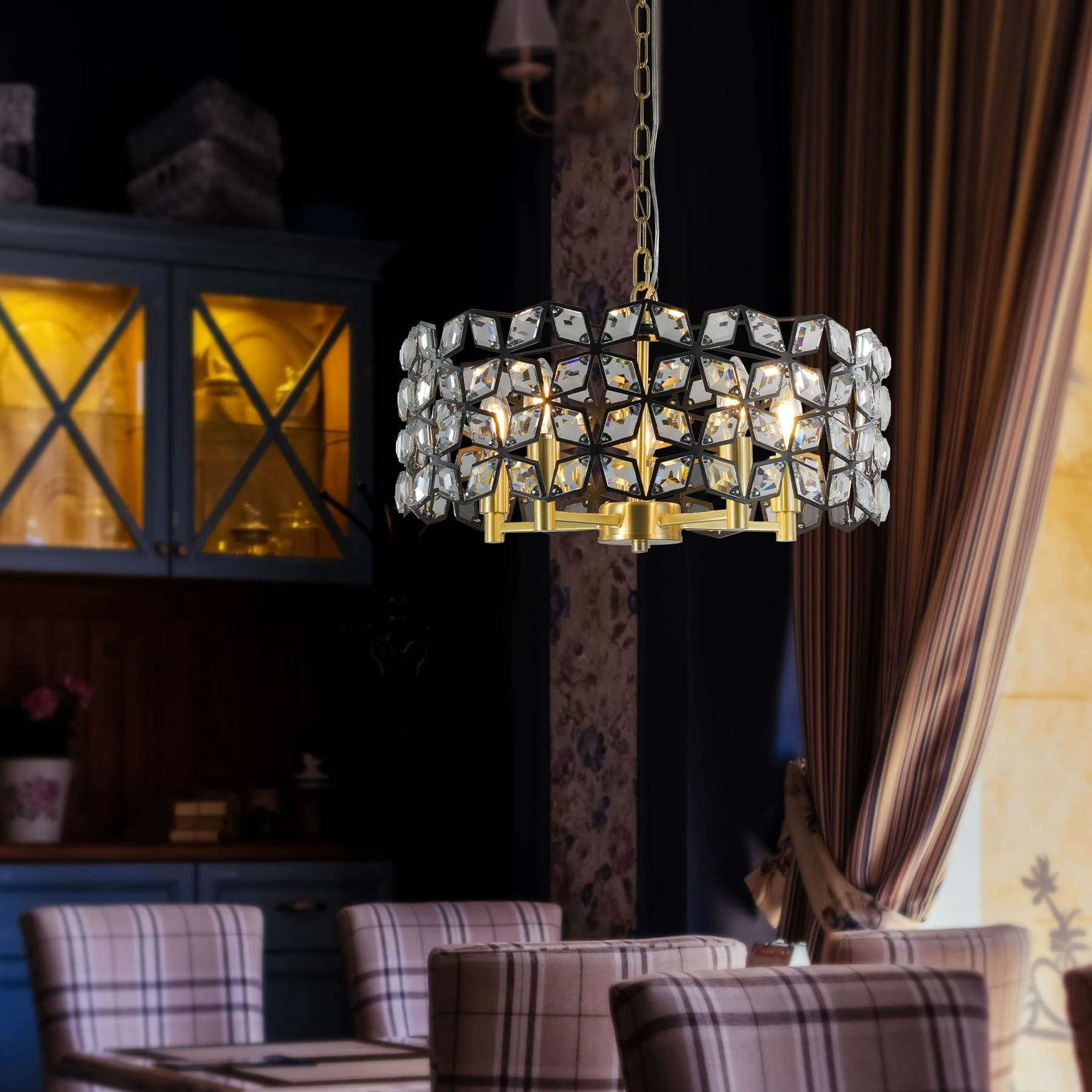 19' Geometric Crystal and BlackGold Round Pendant Chandelier - Image 6