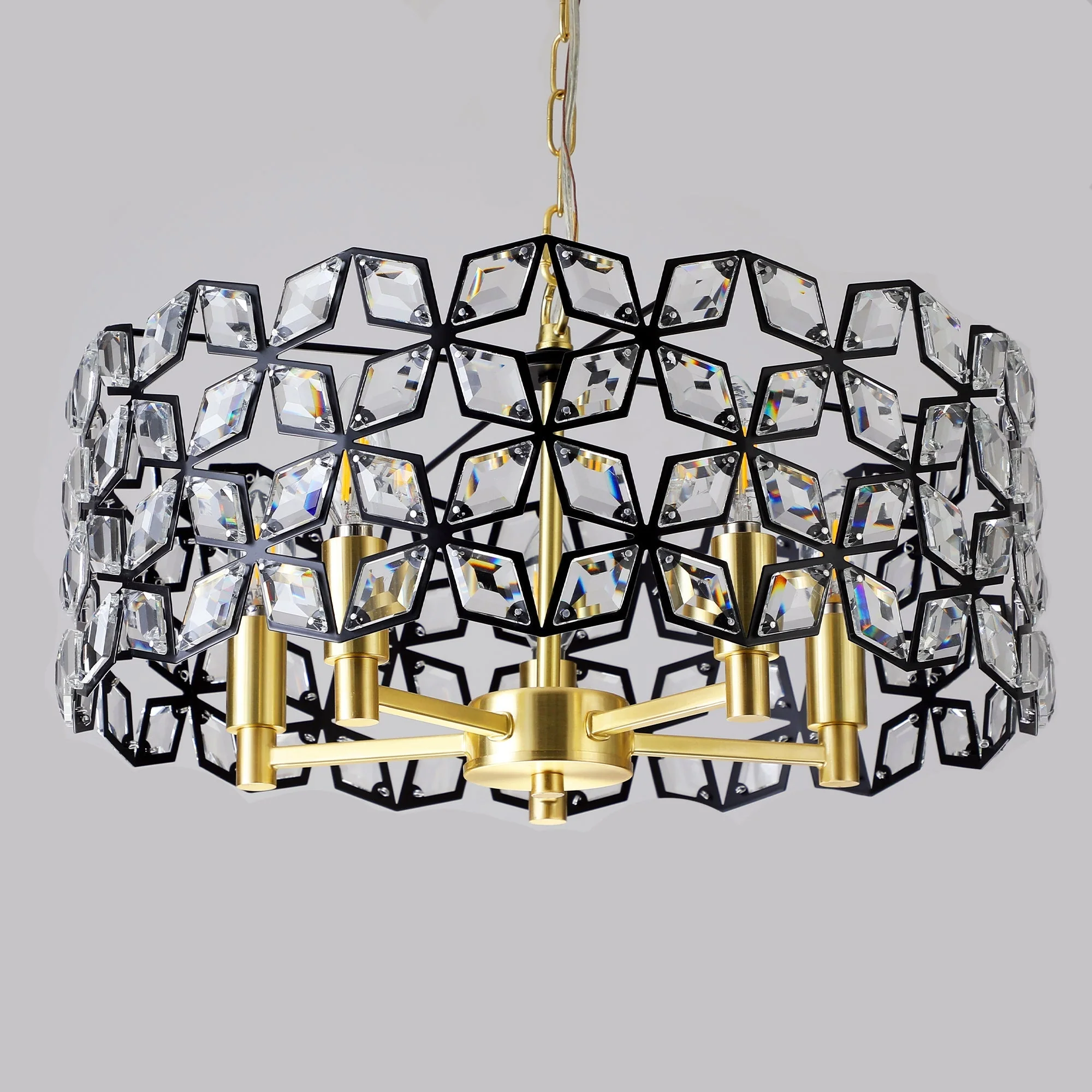 19' Geometric Crystal and BlackGold Round Pendant Chandelier - Image 7