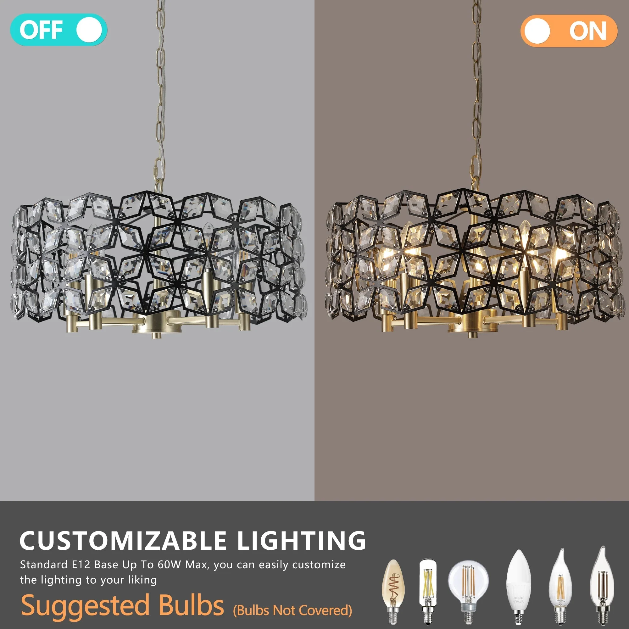 19' Geometric Crystal and BlackGold Round Pendant Chandelier - Image 9