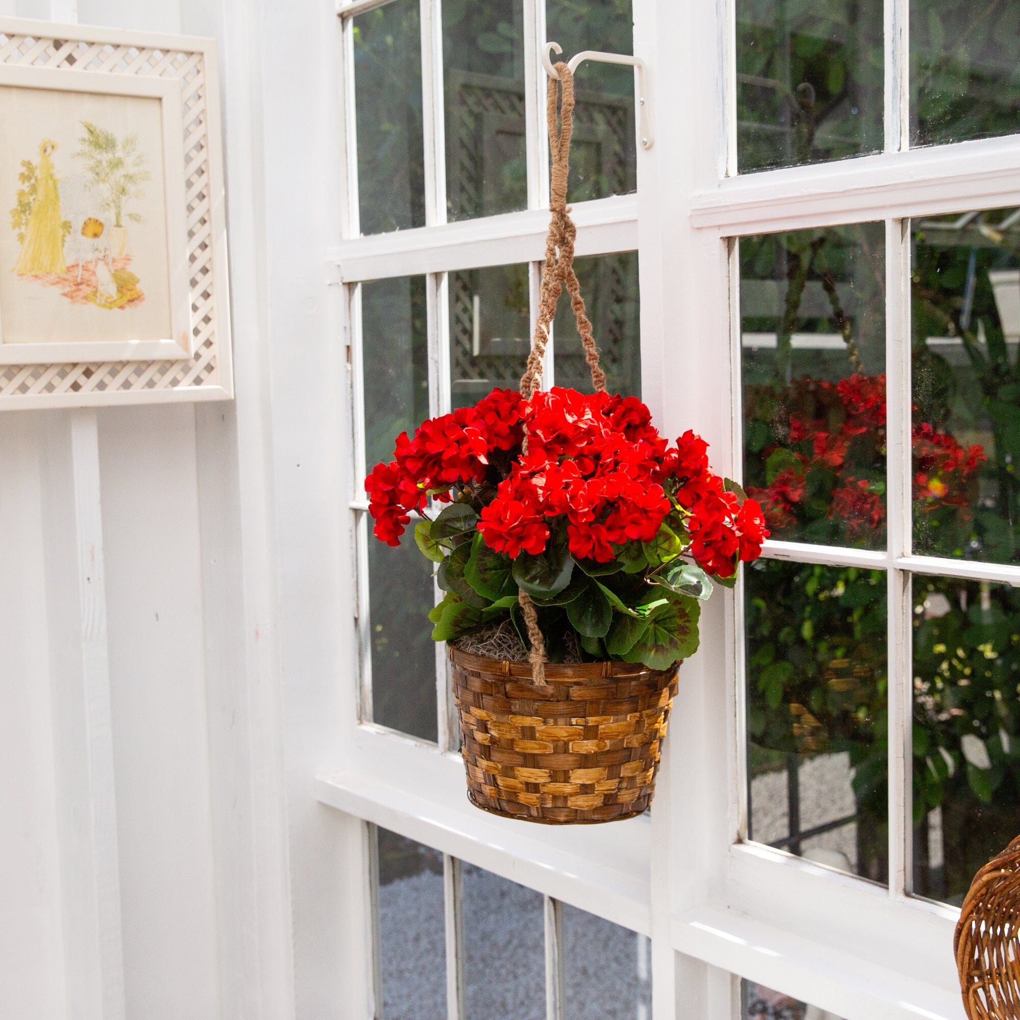 19” Geranium Hanging Basket Artificial Plant UV Resistant (Indoor/Outdoor) - Image 2