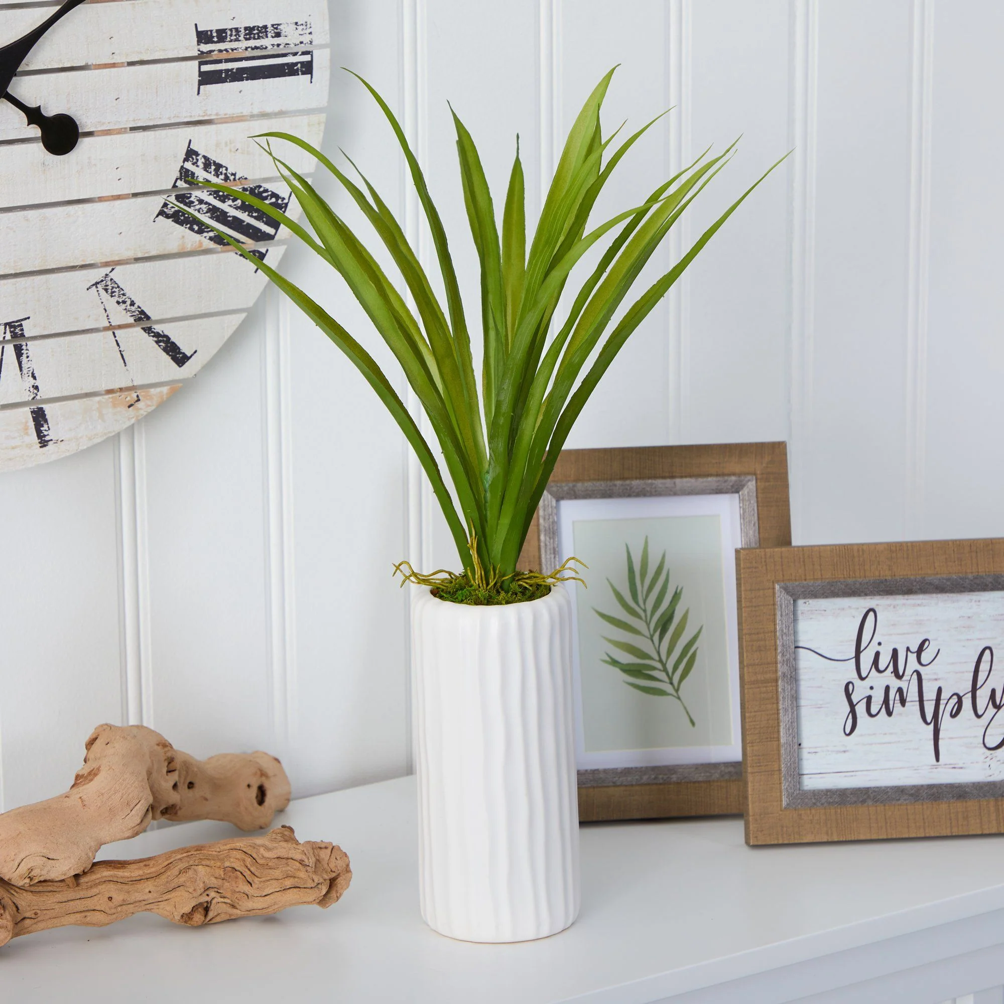 19” Grass Artificial Plant in White Planter - Image 3