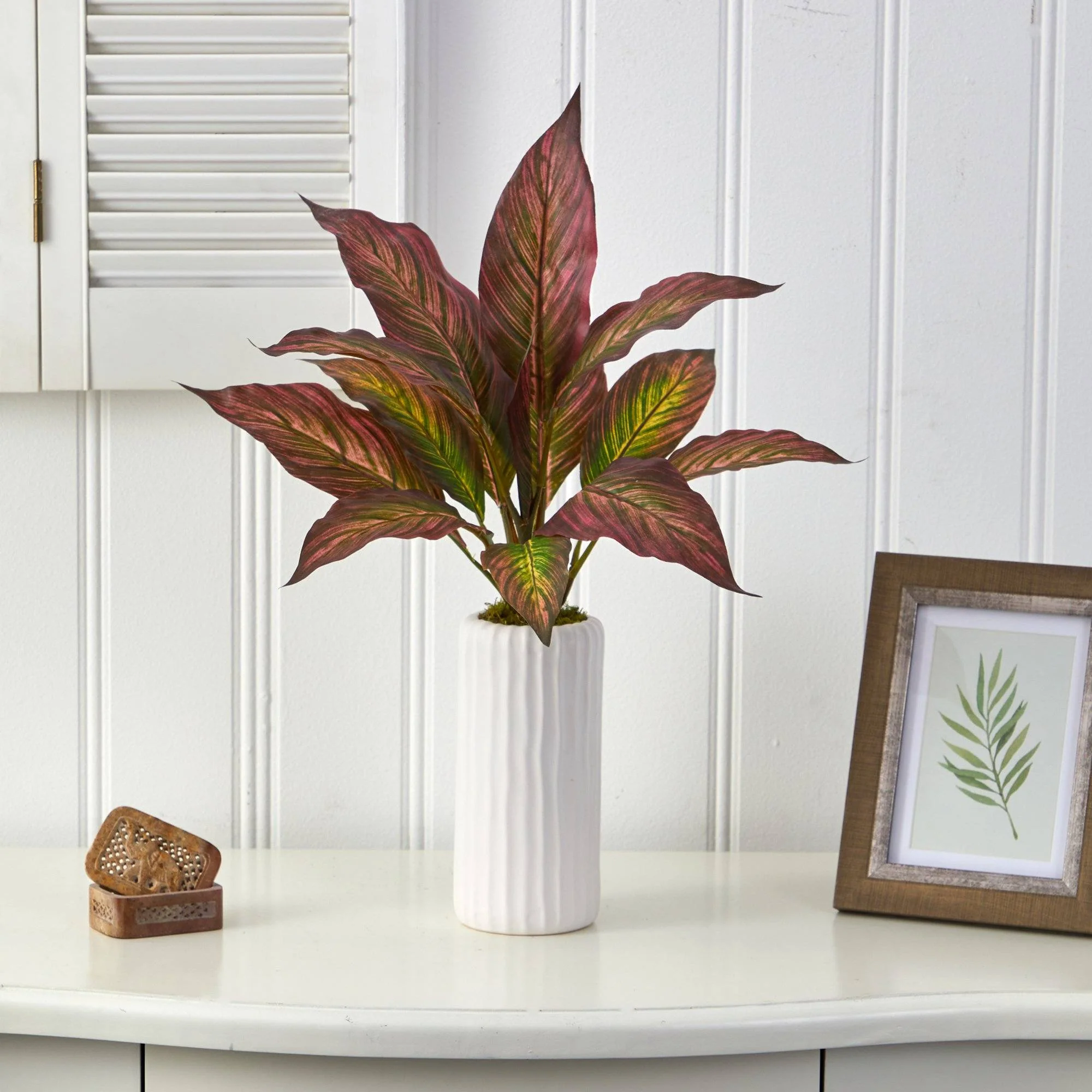 19” Musa Leaf Artificial Plant in White Planter - Image 2