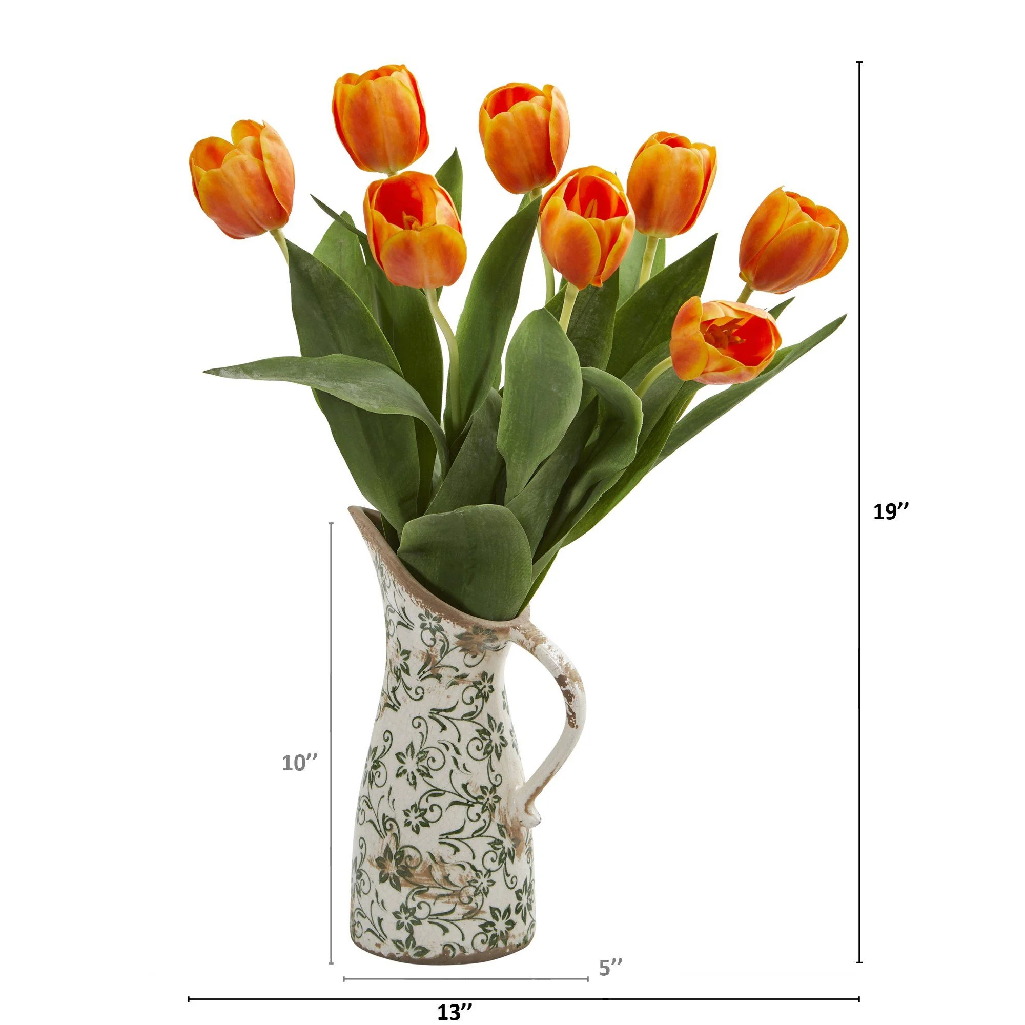 19” Tulip Artificial Arrangement in Floral Pitcher - Image 4