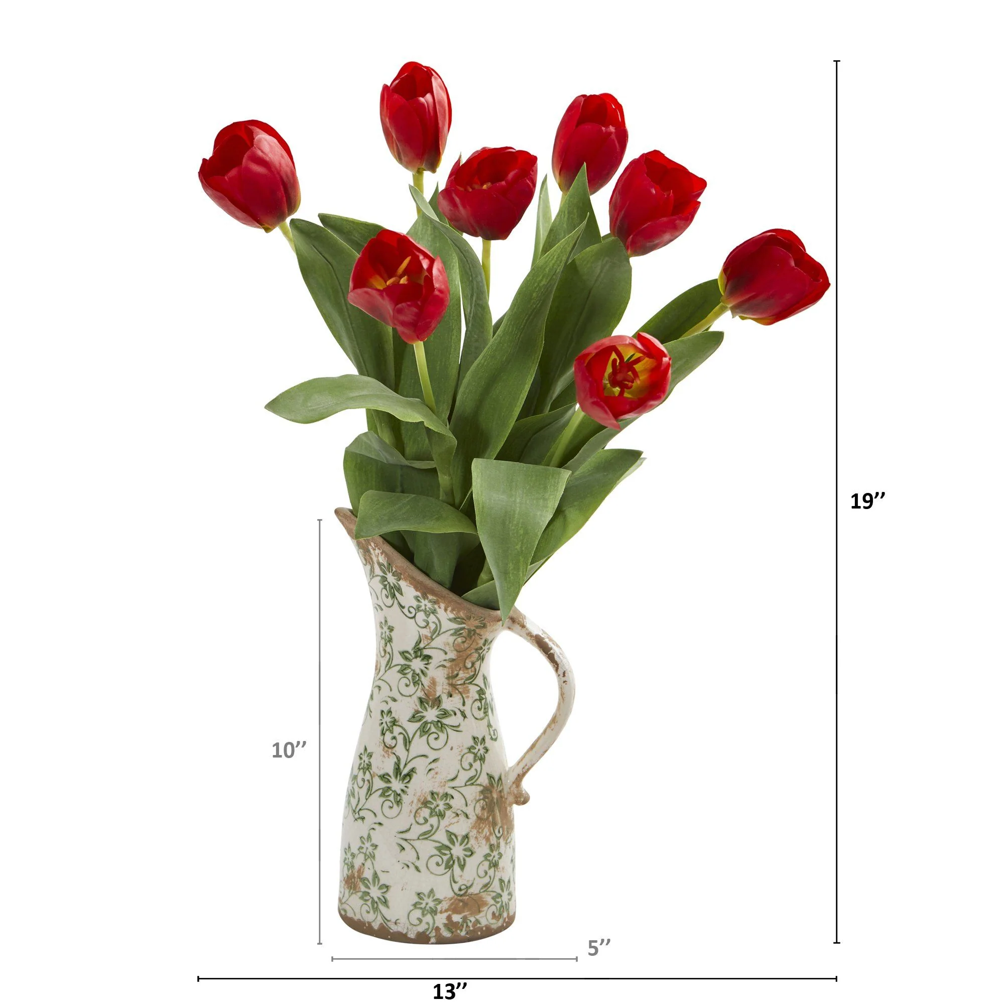 19” Tulip Artificial Arrangement in Floral Pitcher - Image 6