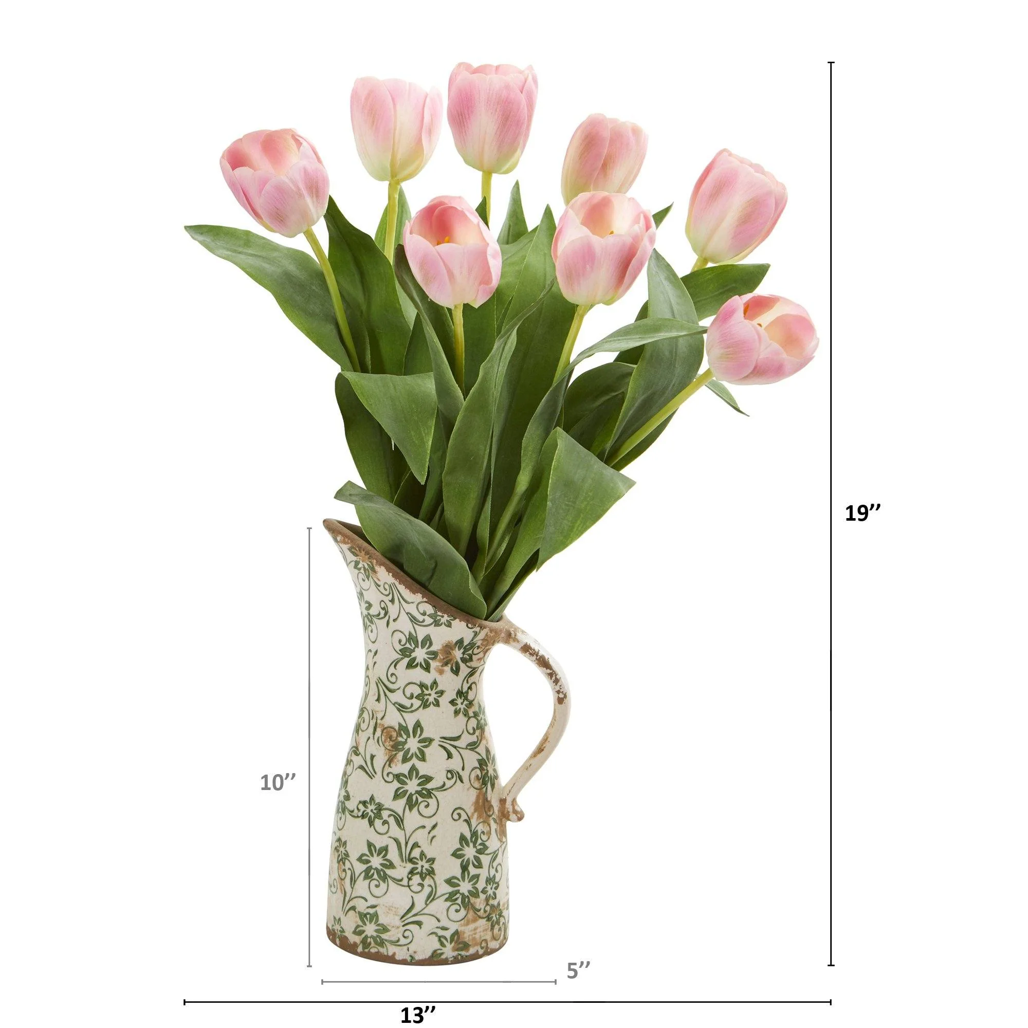19” Tulip Artificial Arrangement in Floral Pitcher - Image 8