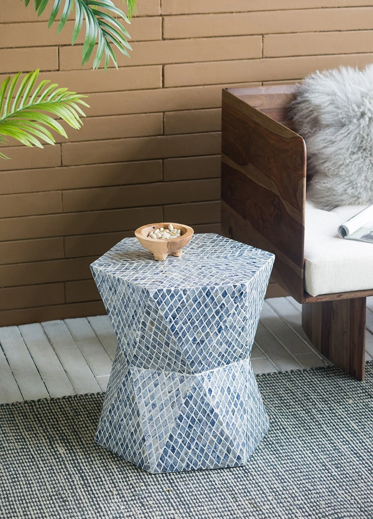 19x19x20" Tapered Blue Garden Capiz Stool, Accent Side Table - Image 10