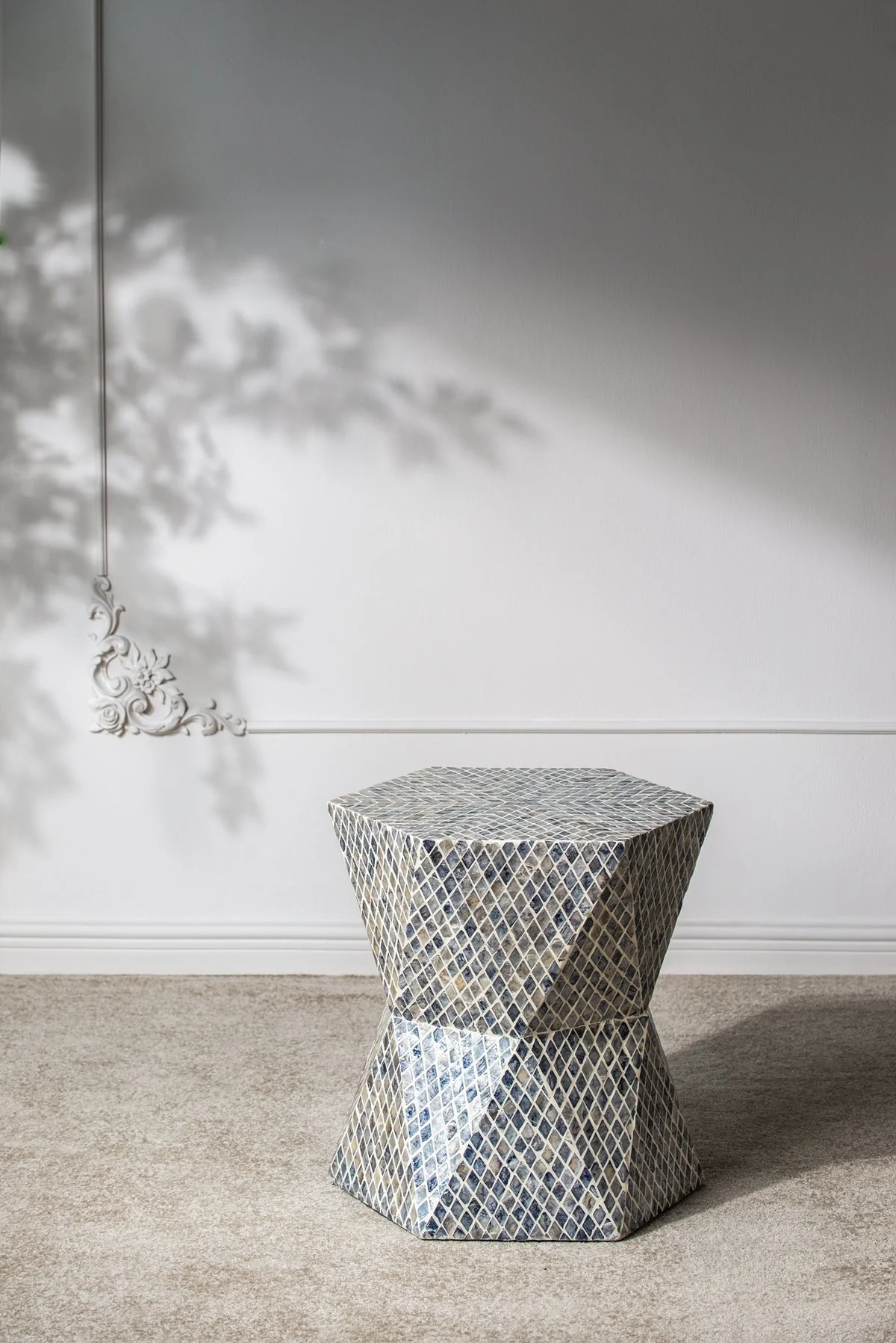 19x19x20" Tapered Blue Garden Capiz Stool, Accent Side Table - Image 14