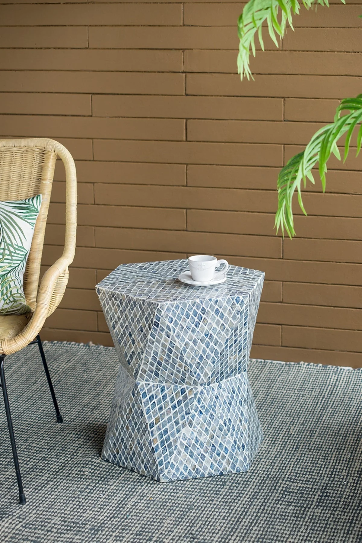 19x19x20" Tapered Blue Garden Capiz Stool, Accent Side Table - Image 2